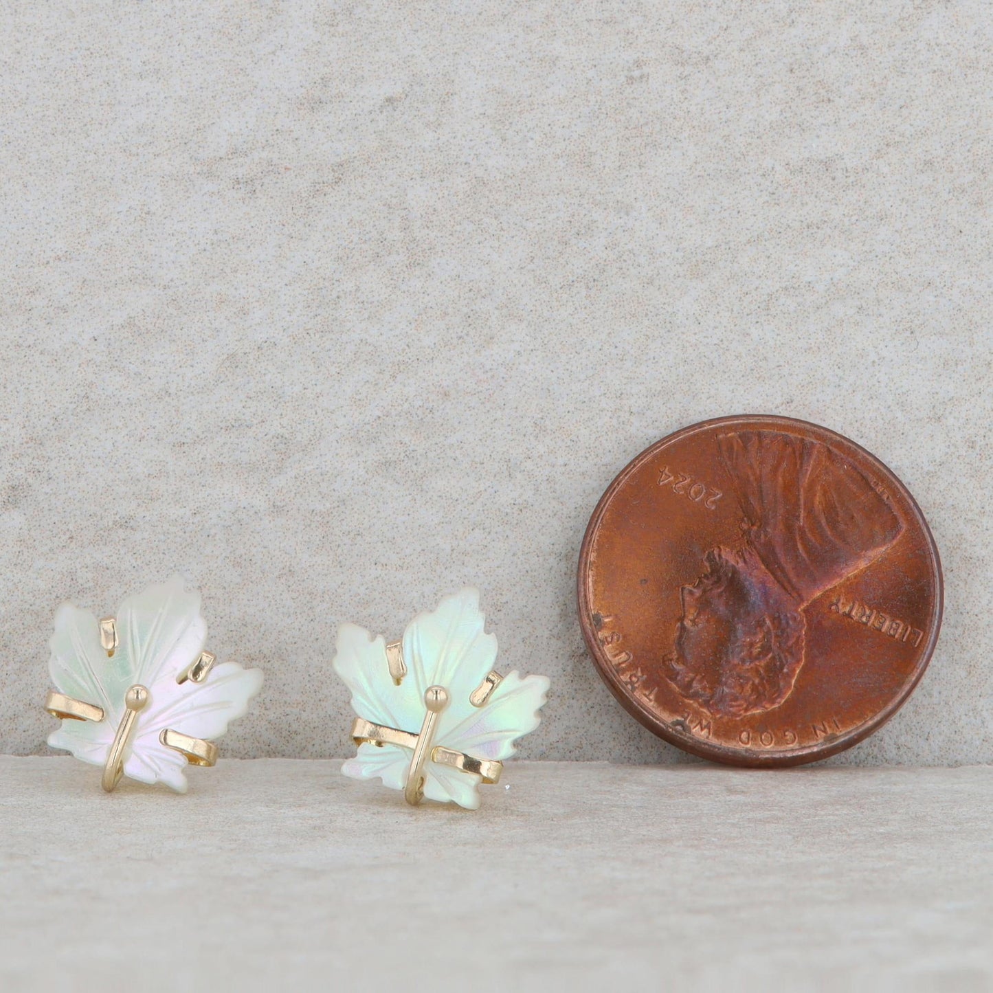 14k Yellow Gold Mother of Pearl Leaf Stud Earrings