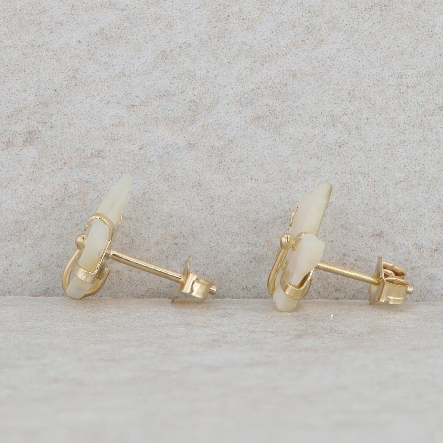 14k Yellow Gold Mother of Pearl Leaf Stud Earrings