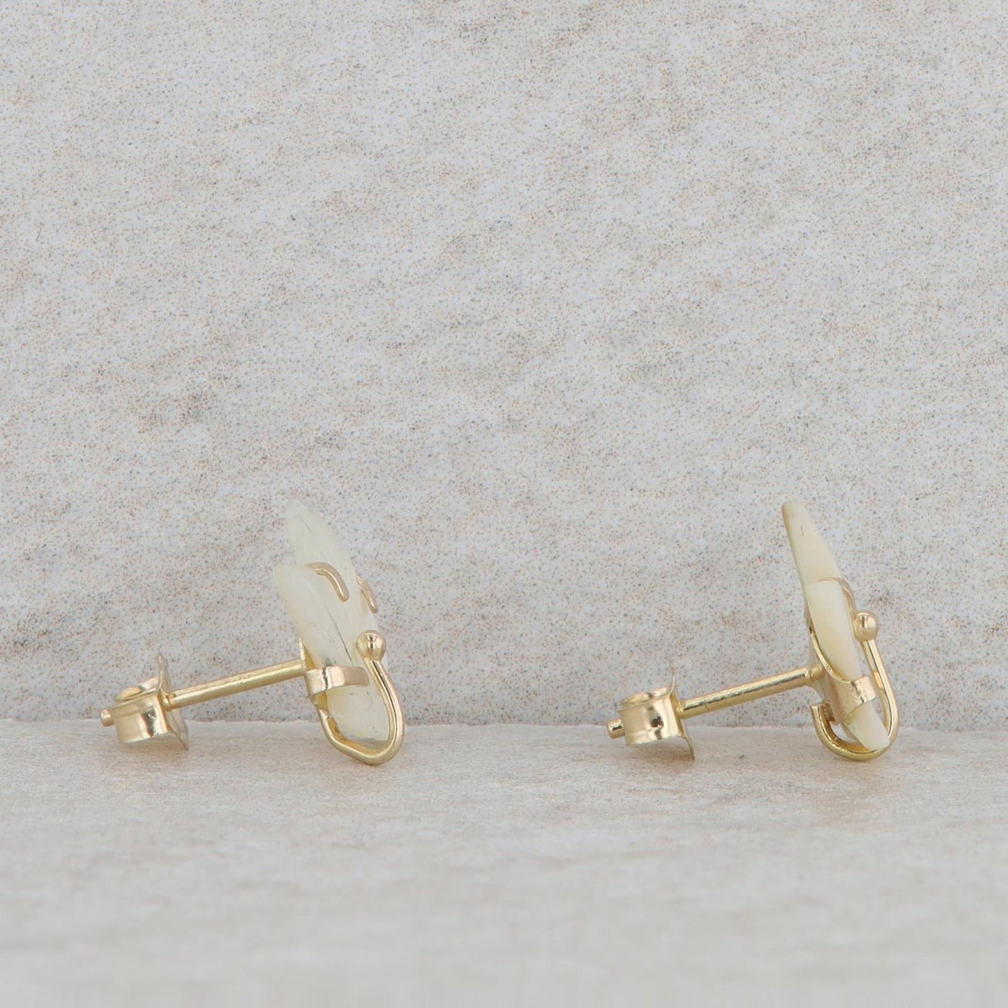 14k Yellow Gold Mother of Pearl Leaf Stud Earrings