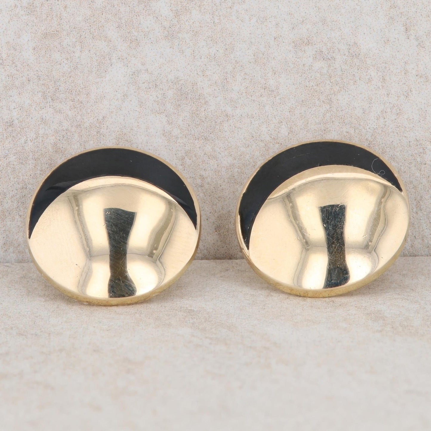 14k Yellow Gold and Onyx Disc Stud Earrings