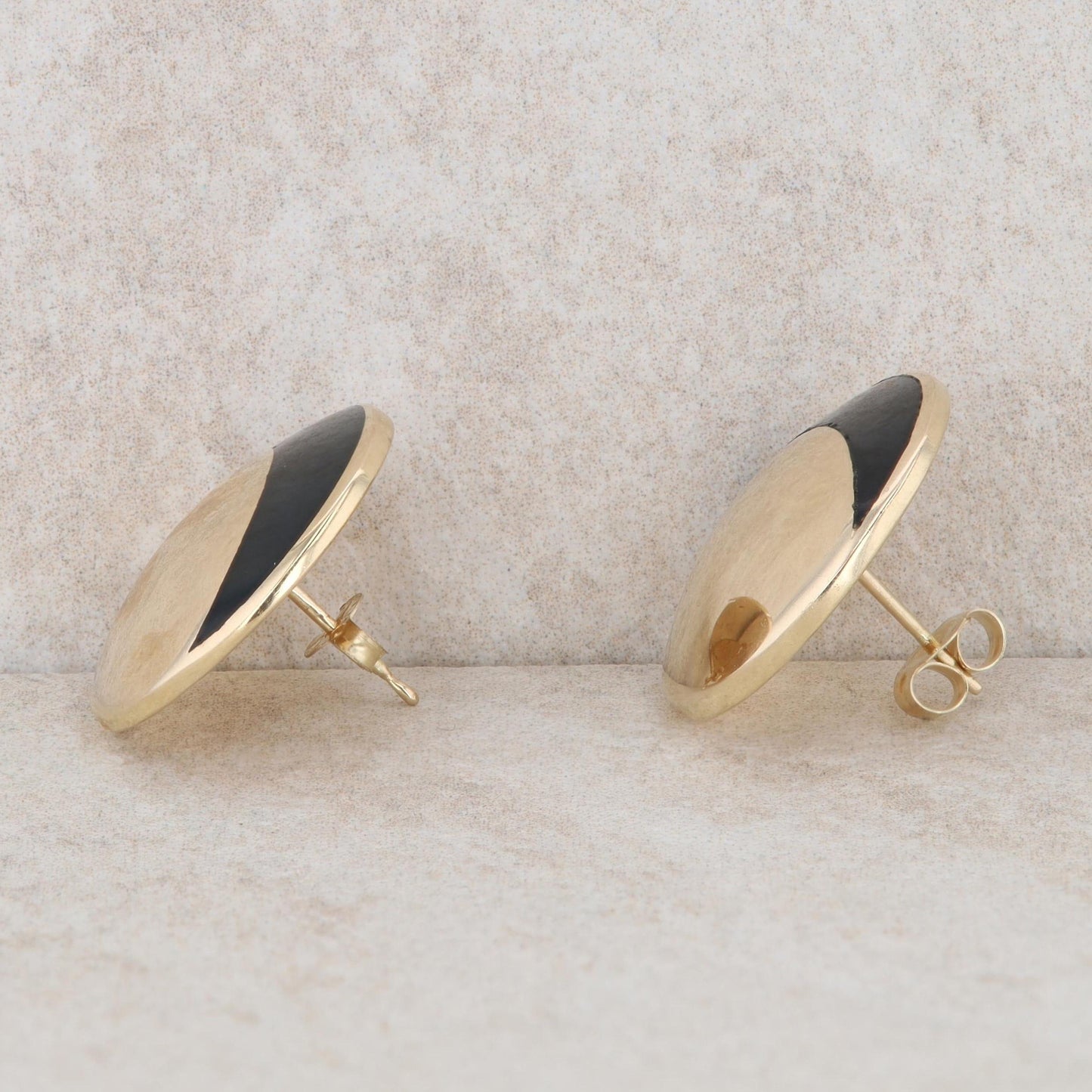 14k Yellow Gold and Onyx Disc Stud Earrings