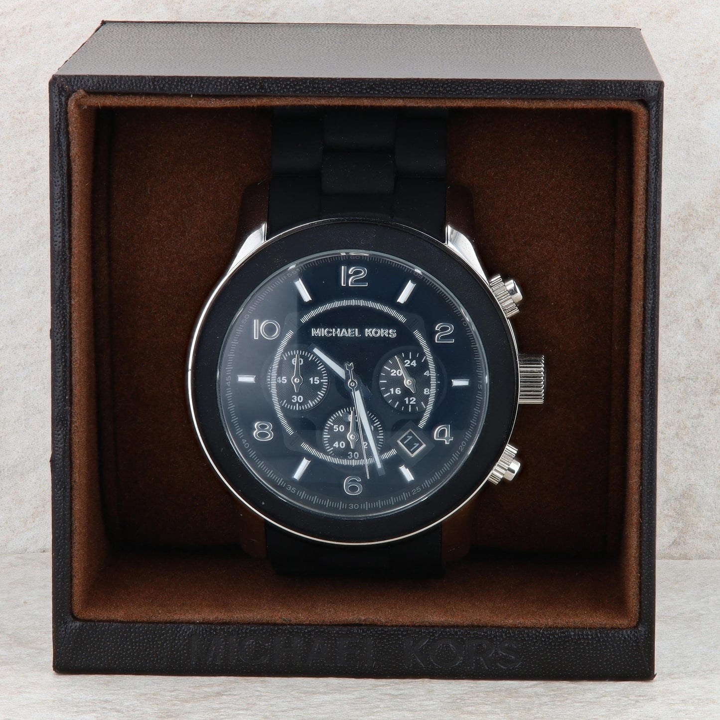 Michael Kors Runaway MK8107 Black Rubber Silver Accent Chronograph Men's Watch