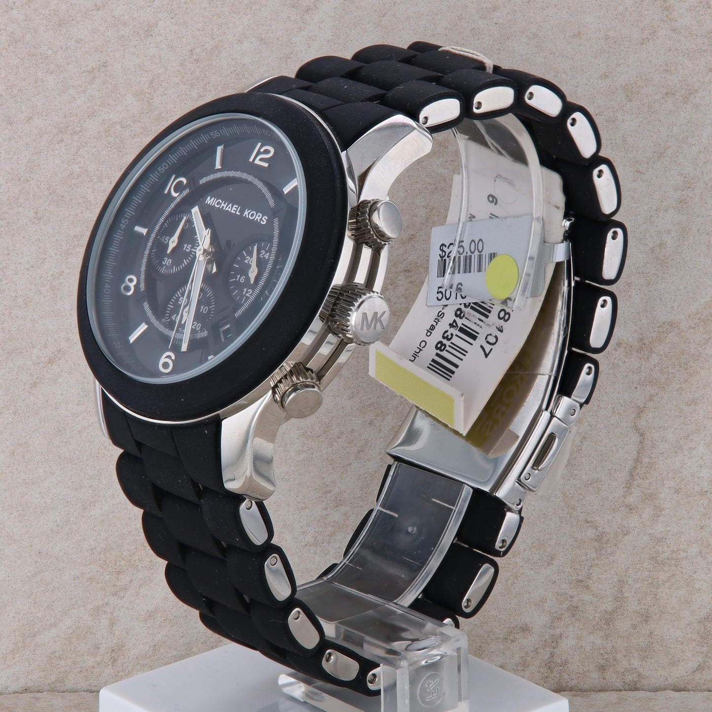 Michael Kors Runaway MK8107 Black Rubber Silver Accent Chronograph Men's Watch