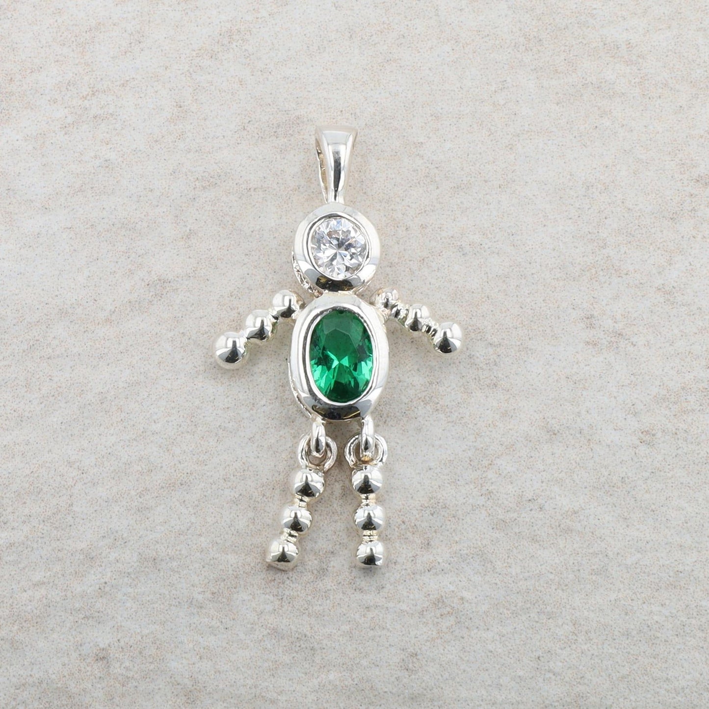 Sterling Silver Baby Boy May Birthstone Imitation Emerald Charm 2.24g