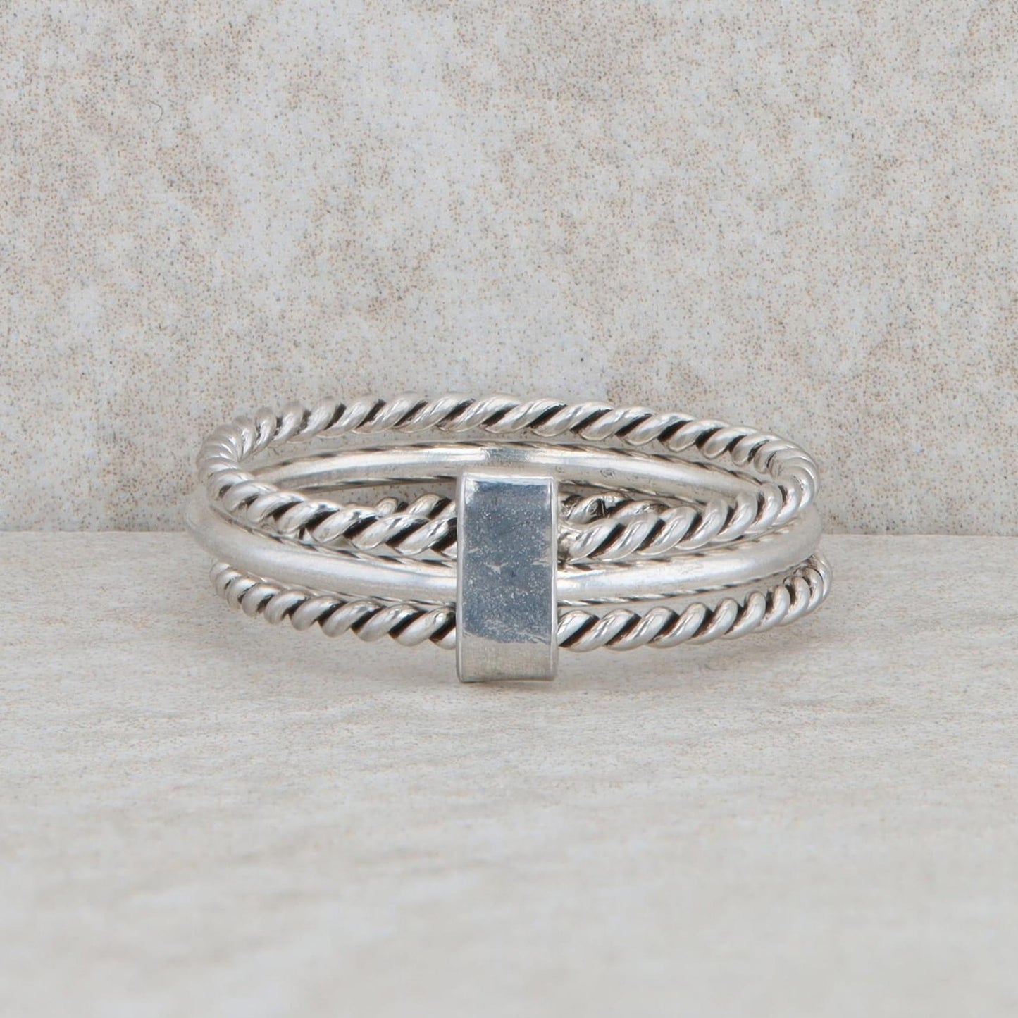 Sterling Silver Three Row Polished and Textured Rope Band