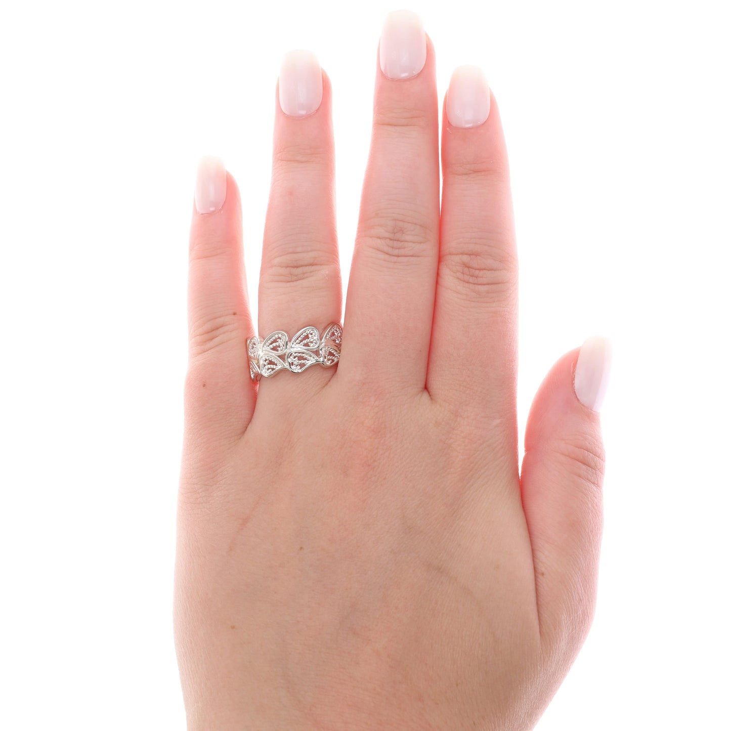 Sterling Silver Double Row Heart Wide Band 4.7g