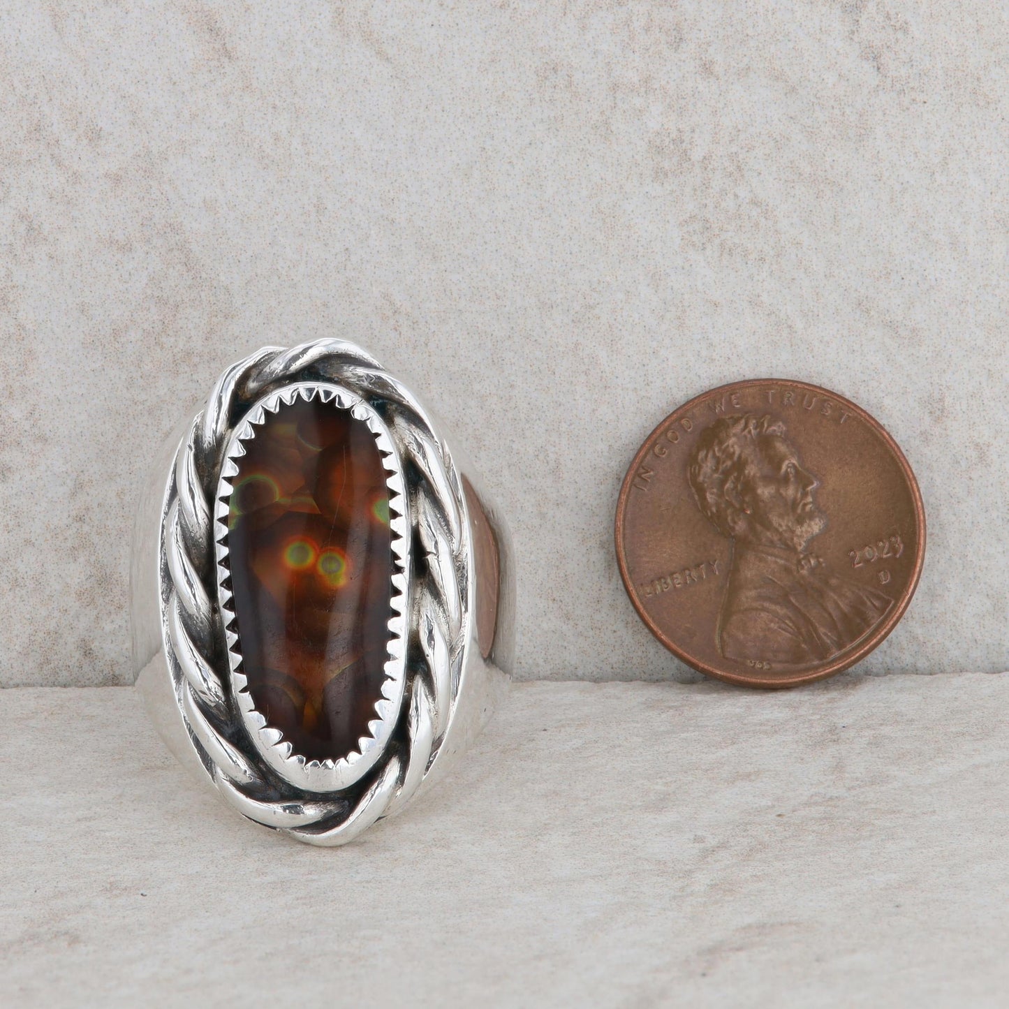 Sterling Silver Fire Agate Roped Statement Closed Back Ring