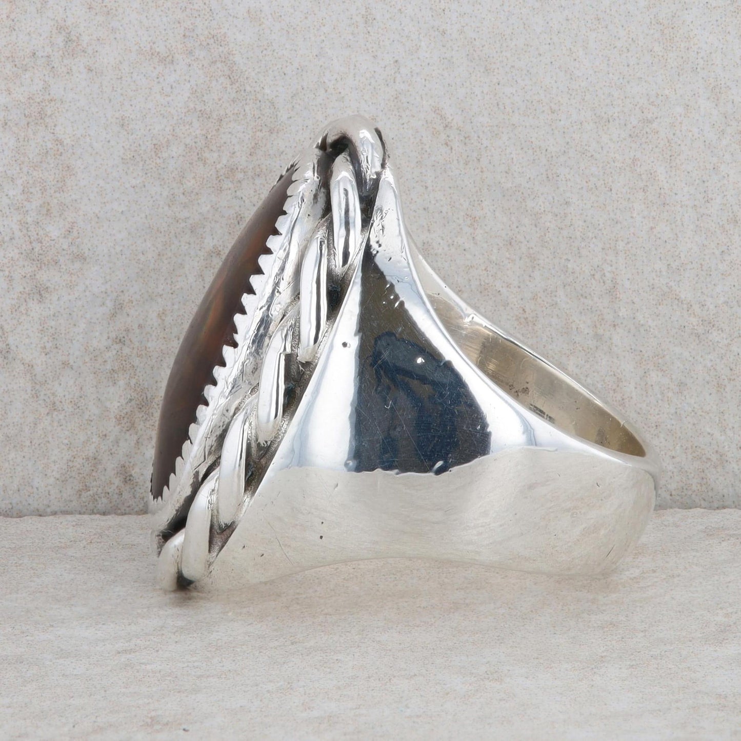 Sterling Silver Fire Agate Roped Statement Closed Back Ring