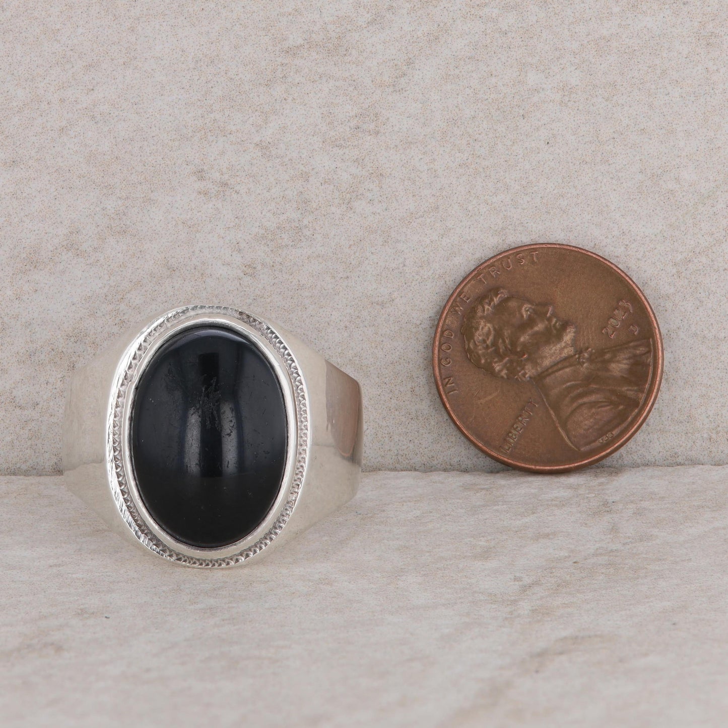 Sterling Silver Oval Onyx Men's Ring