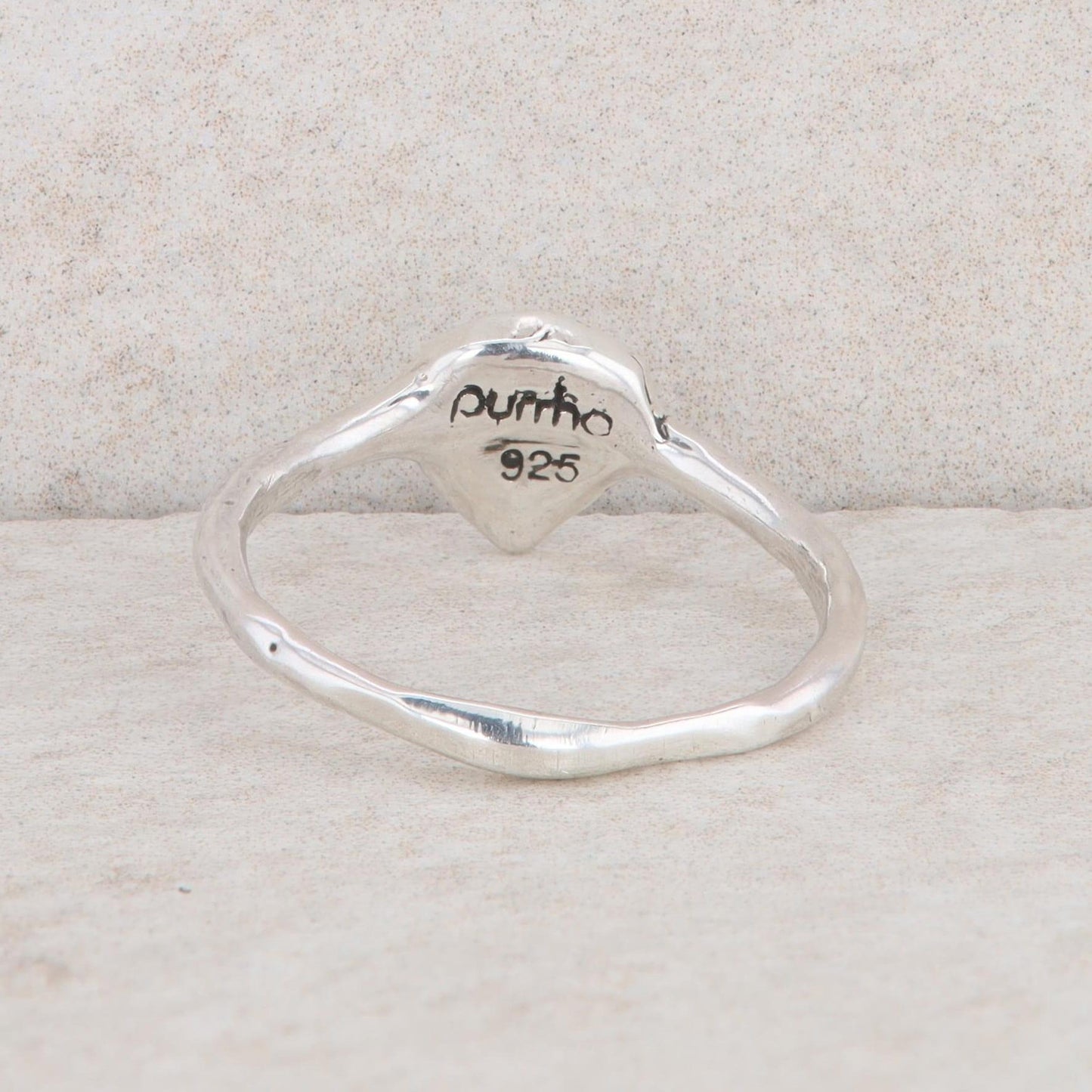 Sterling Silver Branded Pyrrha Mini Skull Ring