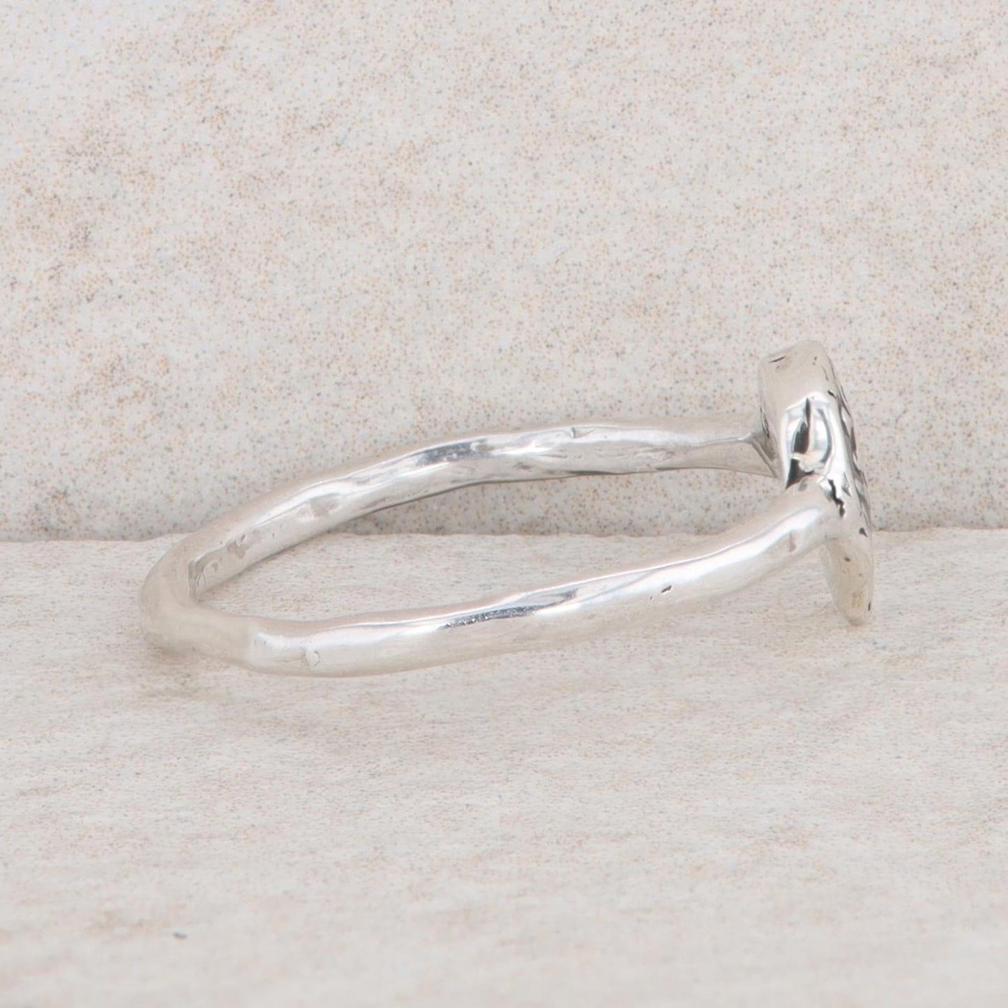 Sterling Silver Branded Pyrrha Mini Skull Ring