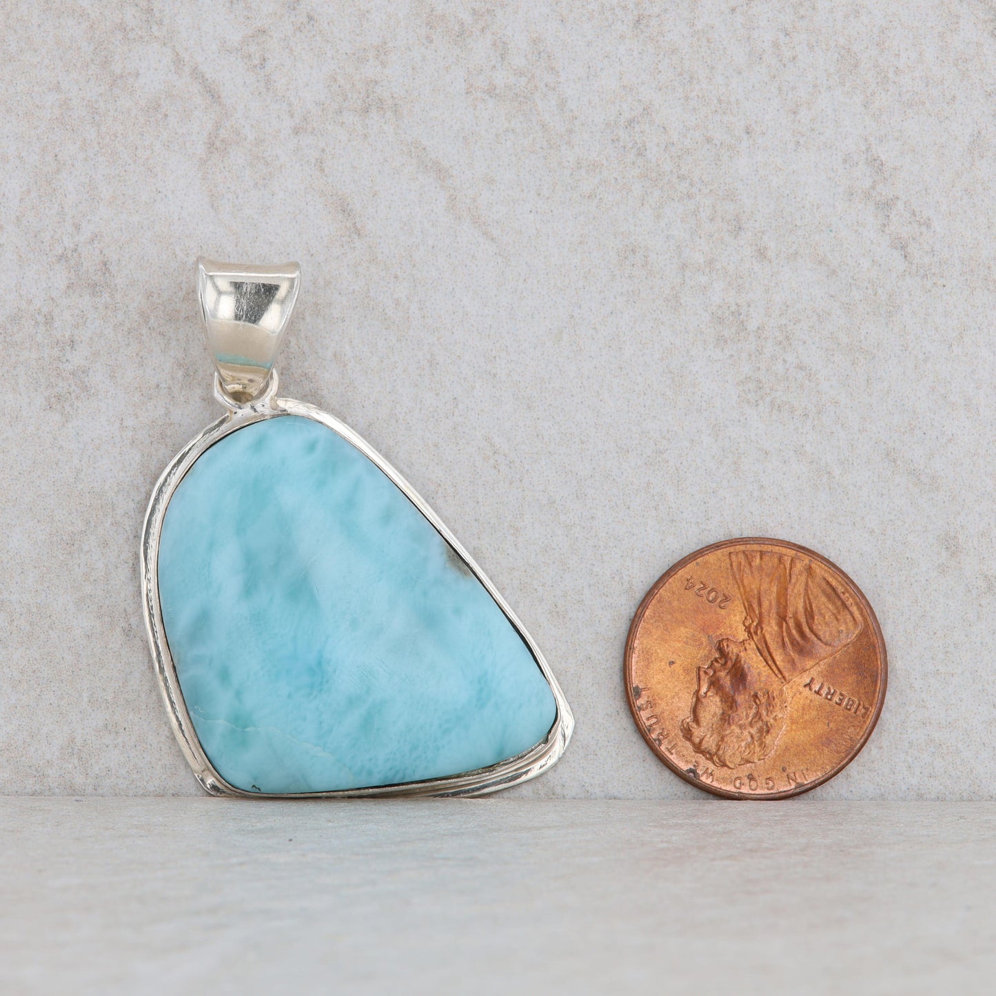 Sterling Silver Larimar Bezel Set Organic Shaped Pendant