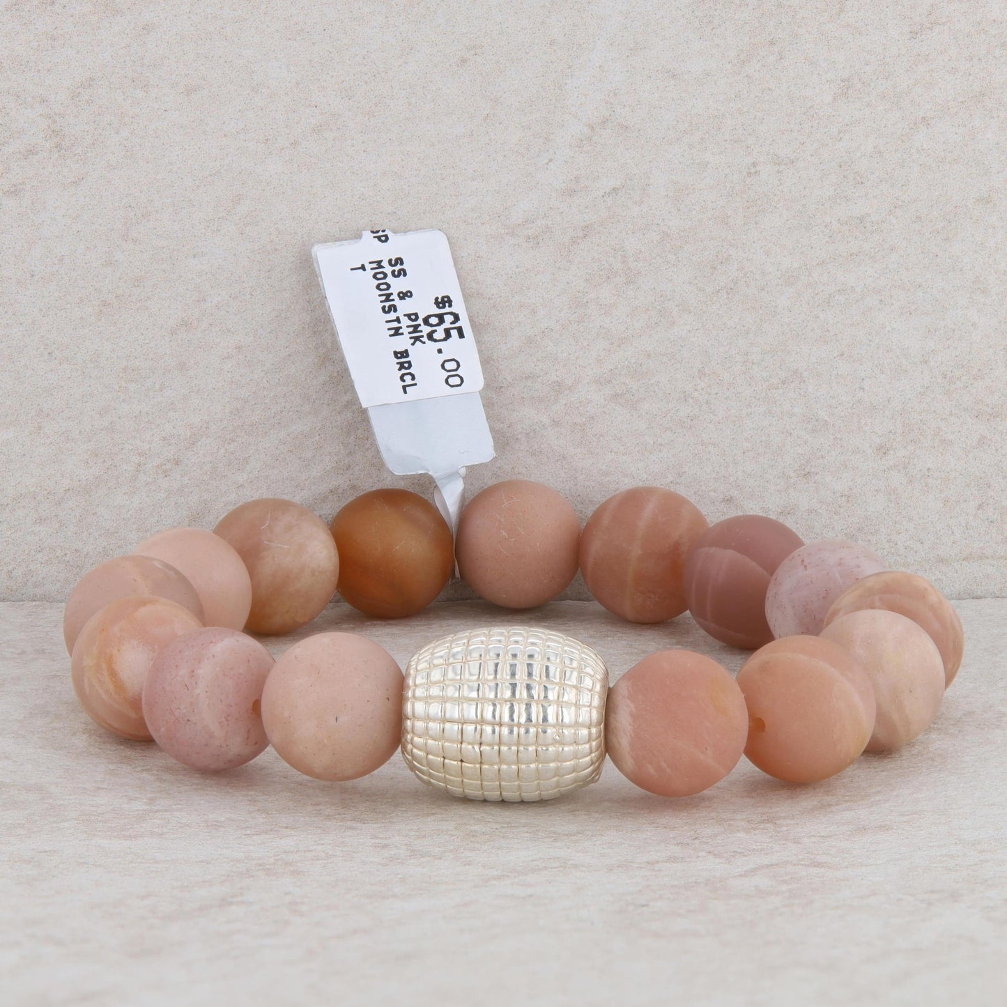 Sterling Silver & Pink Moonstone Beaded Bracelet