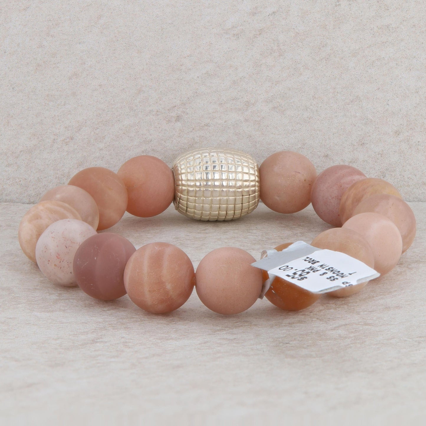 Sterling Silver & Pink Moonstone Beaded Bracelet