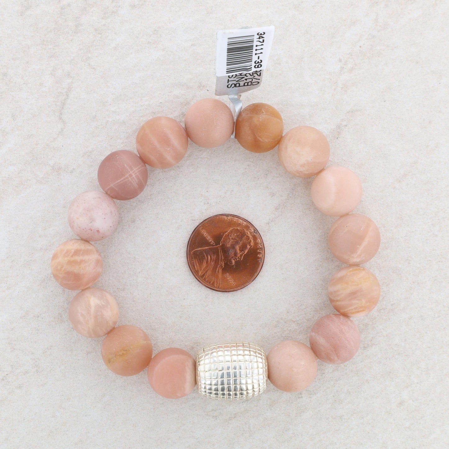 Sterling Silver & Pink Moonstone Beaded Bracelet