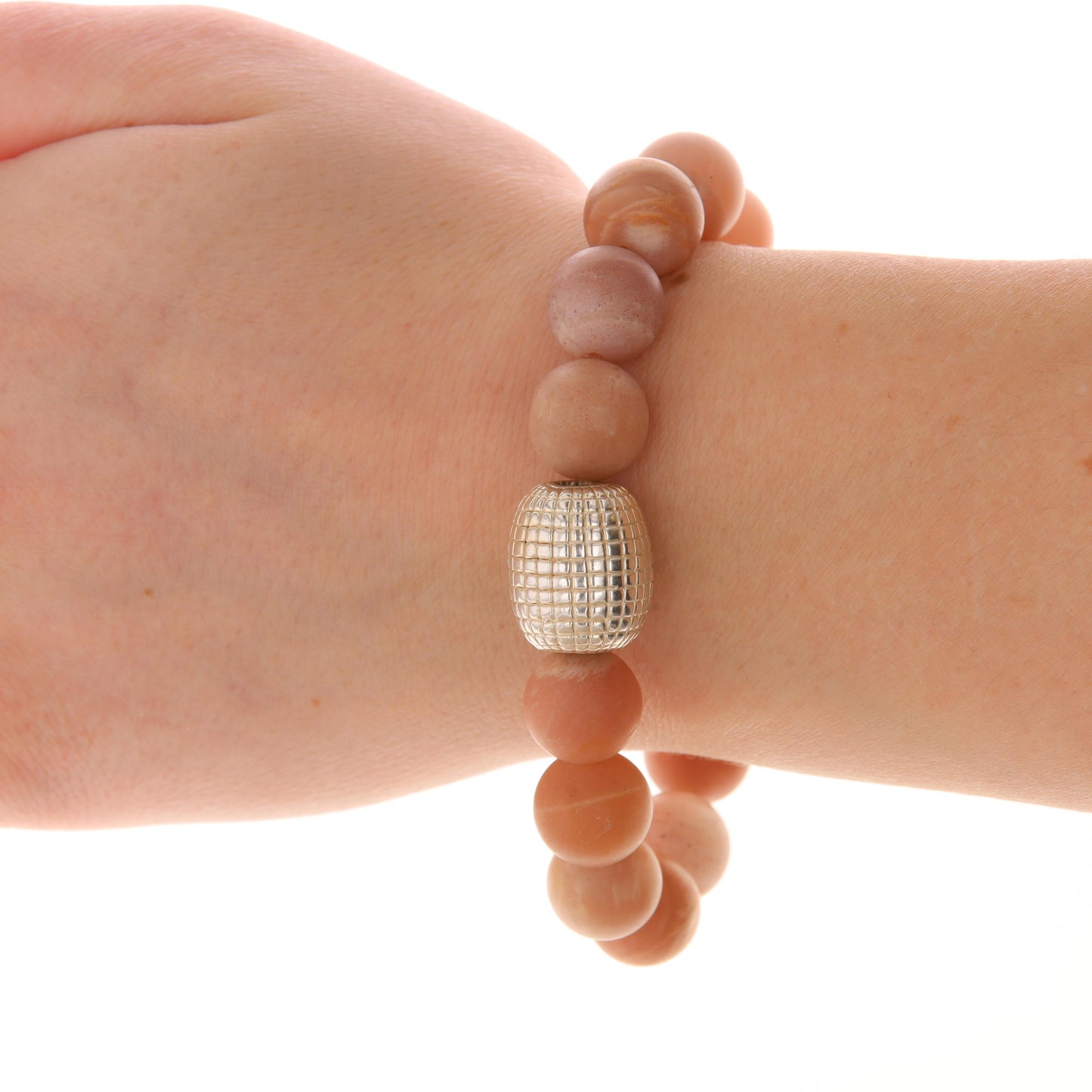 Sterling Silver & Pink Moonstone Beaded Bracelet