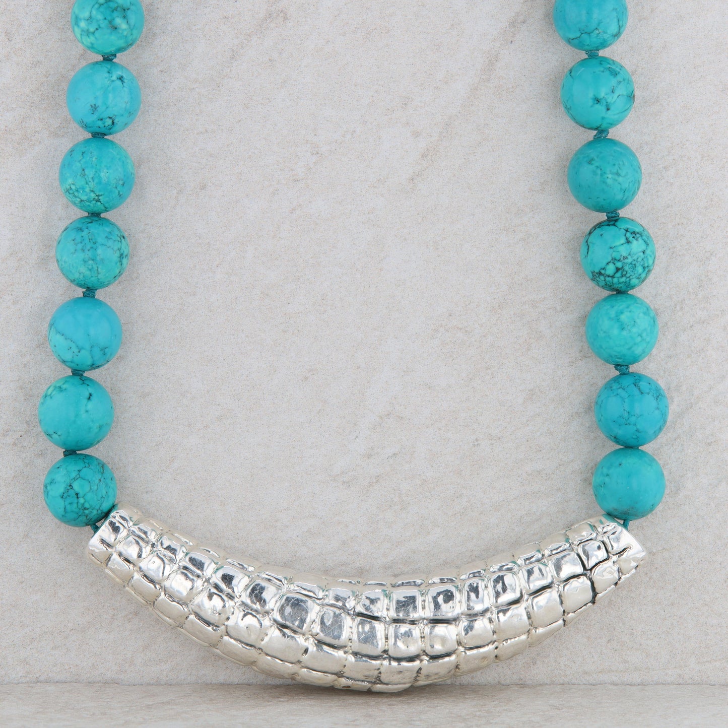 Sterling Silver Crocodile Skin Turquoise Bead Smile Necklace