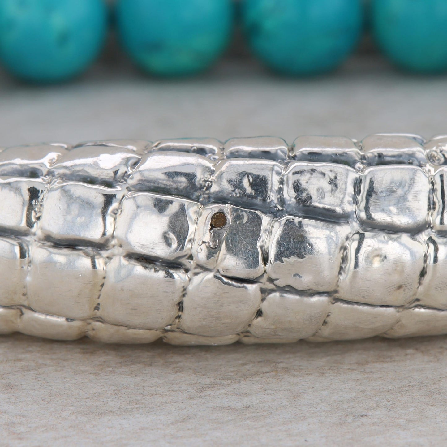 Sterling Silver Crocodile Skin Turquoise Bead Smile Necklace