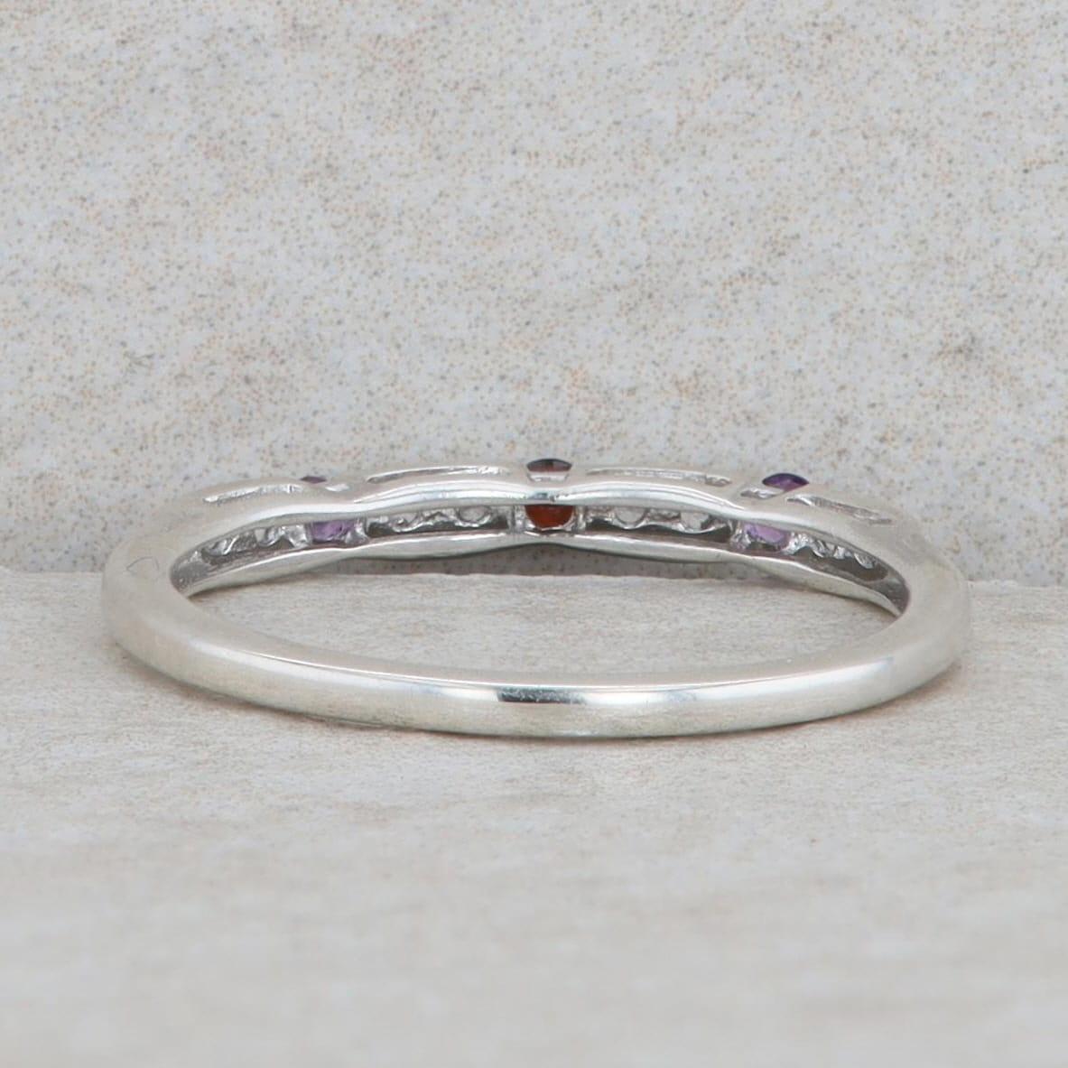 Sterling Silver Amethyst, Garnet & Cubic Zirconia Alternating Band