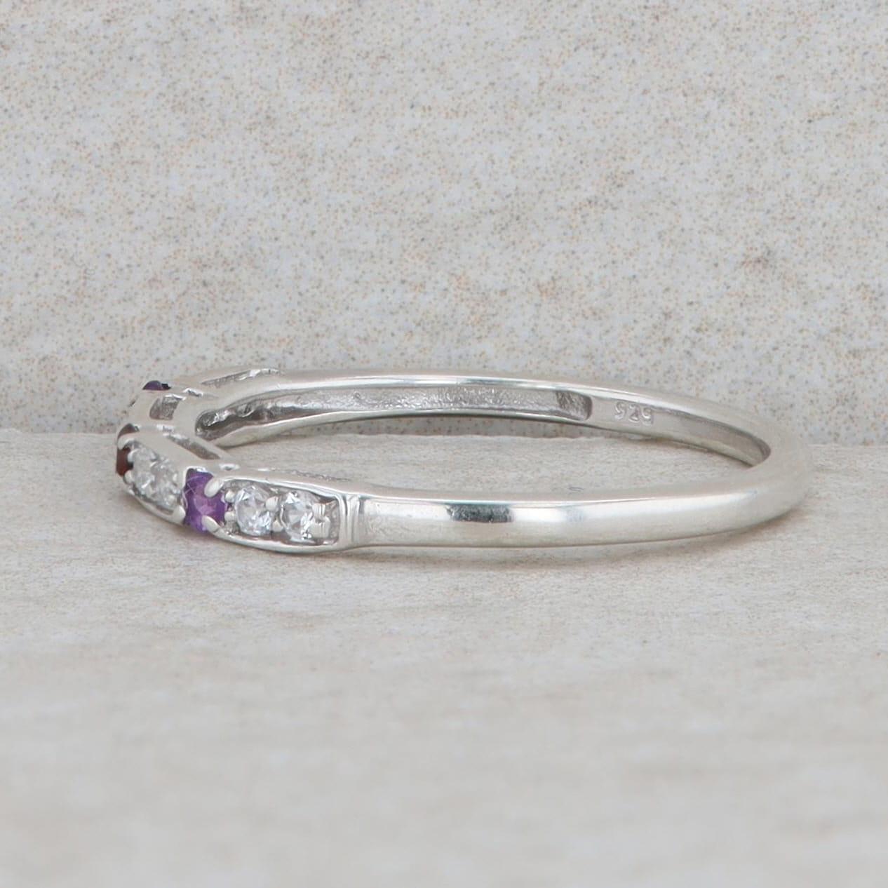 Sterling Silver Amethyst, Garnet & Cubic Zirconia Alternating Band