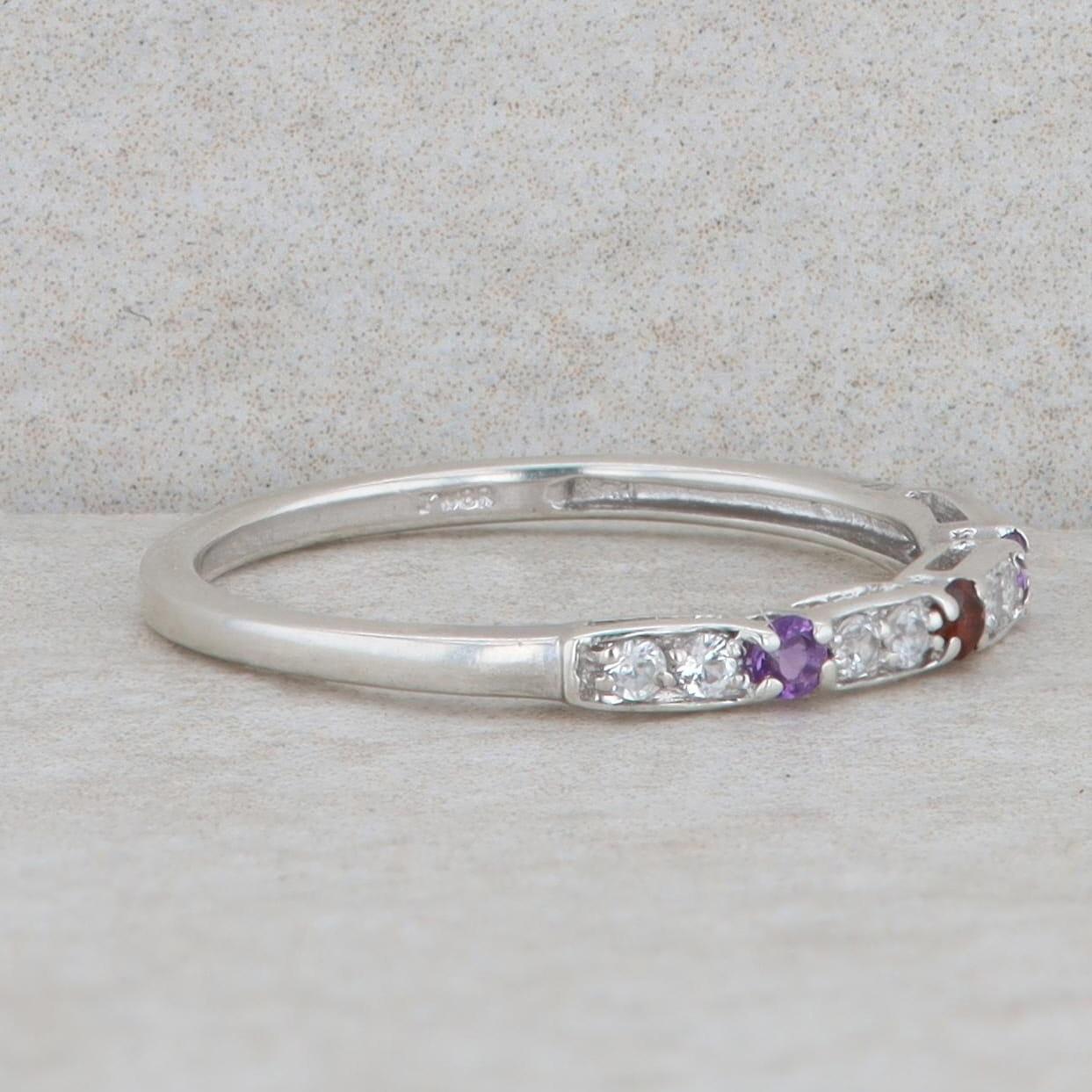 Sterling Silver Amethyst, Garnet & Cubic Zirconia Alternating Band