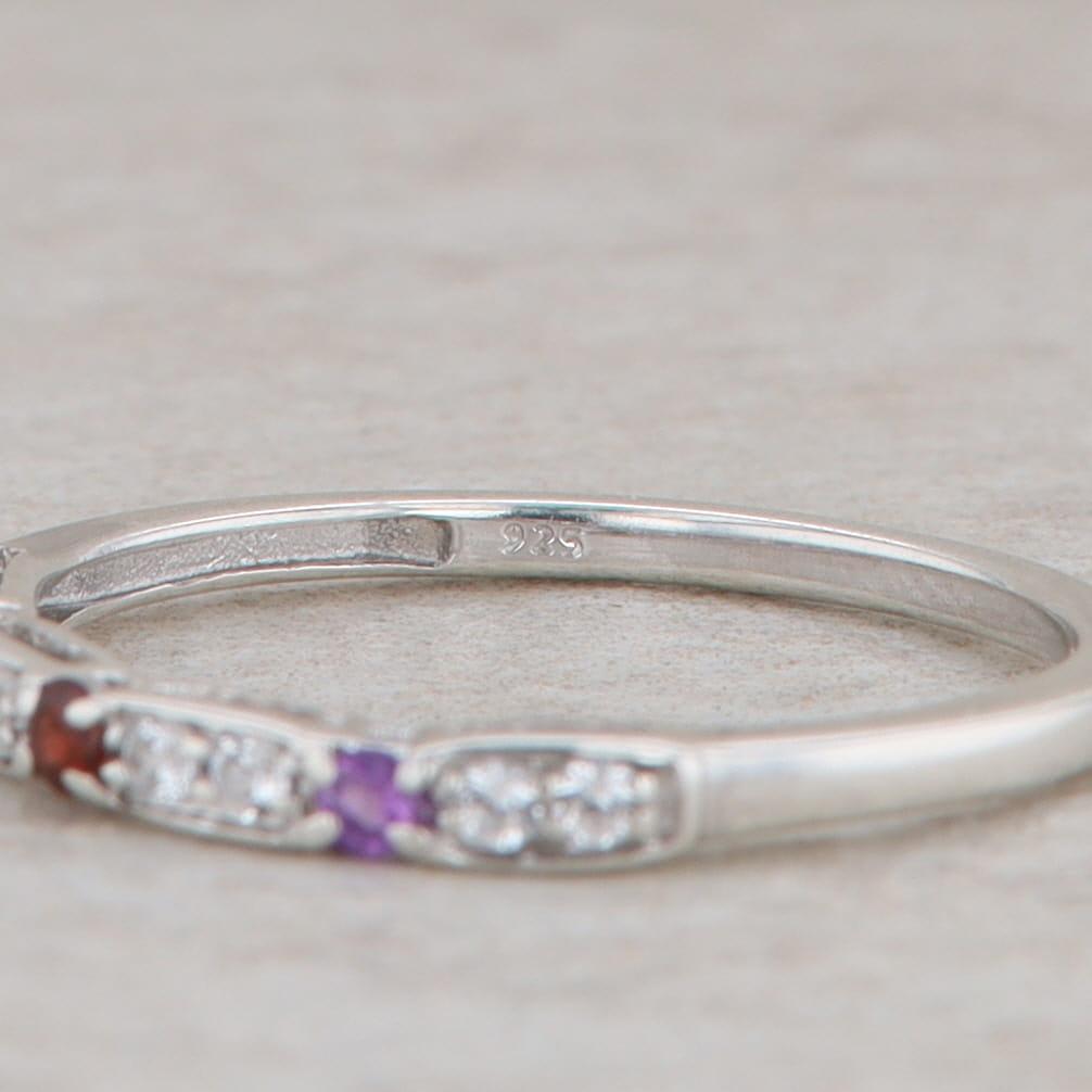 Sterling Silver Amethyst, Garnet & Cubic Zirconia Alternating Band