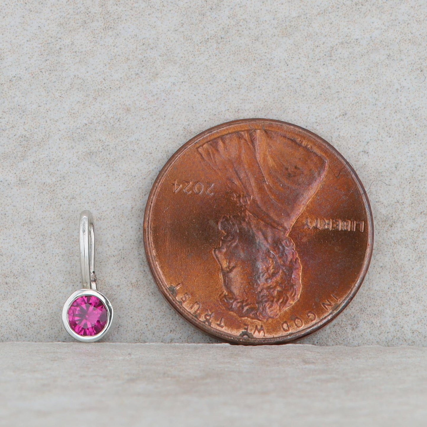 Sterling Silver Bezel Set Round Synthetic Ruby Small Pendant
