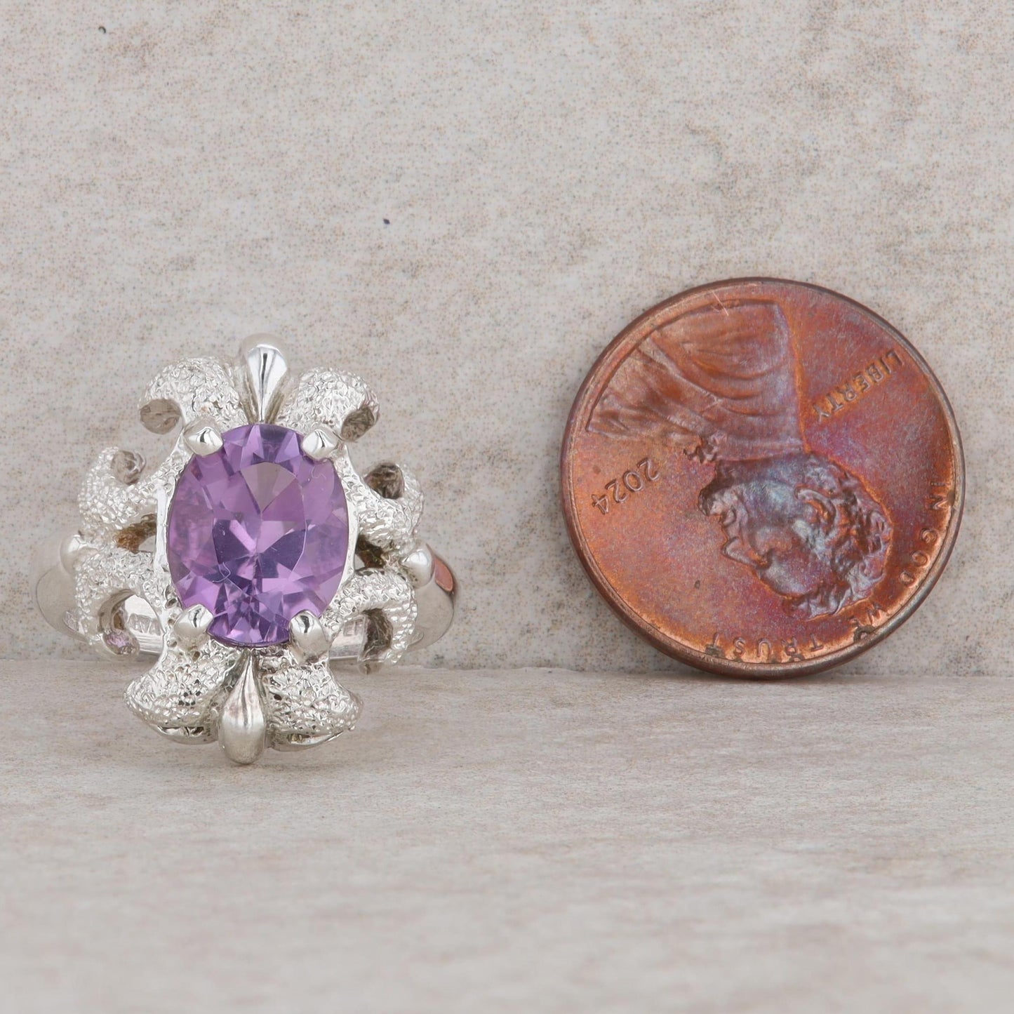 Kabana Sterling Silver Oval Amethyst Textured Filigree Ring