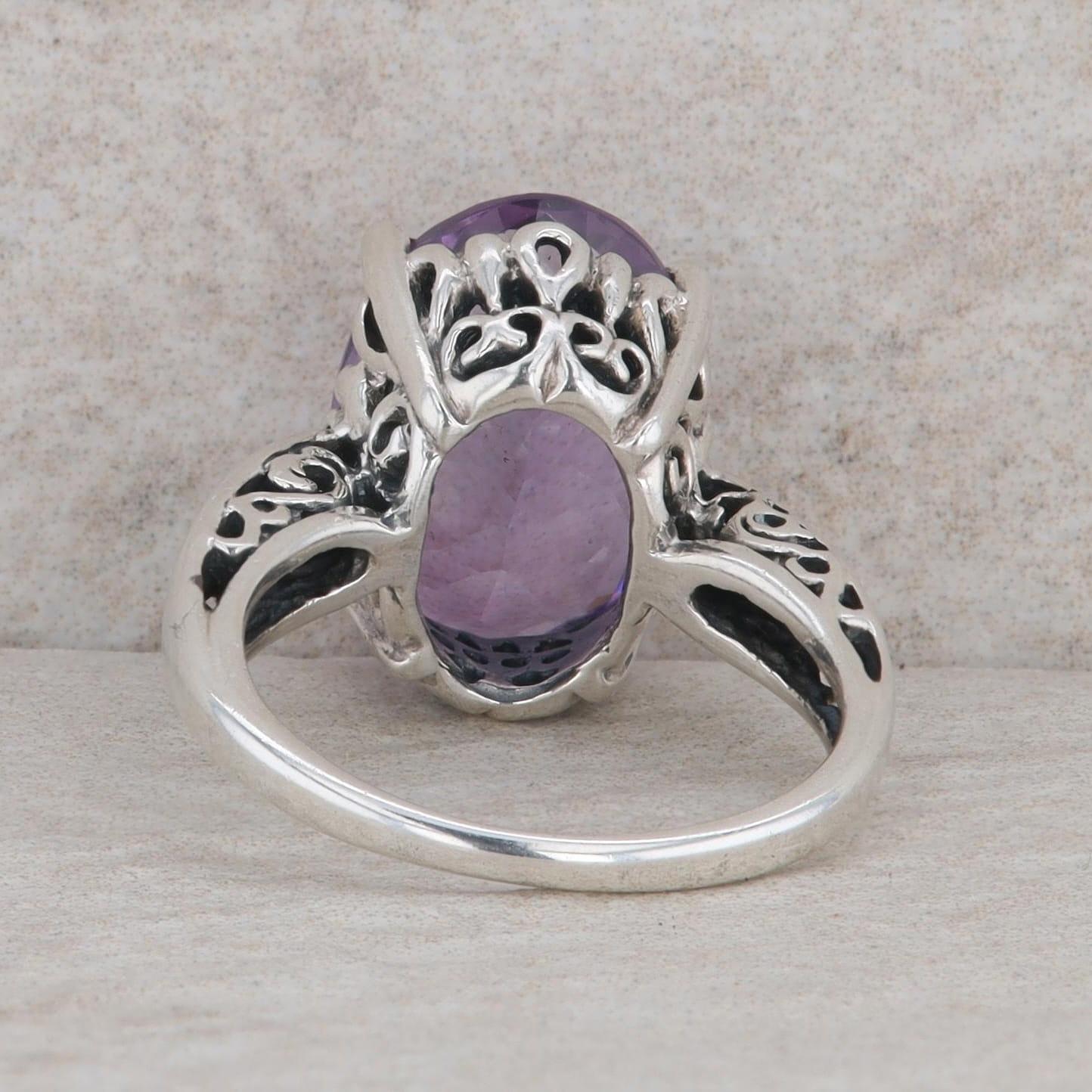 Kabana Sterling Silver Oval Amethyst High Set Ring