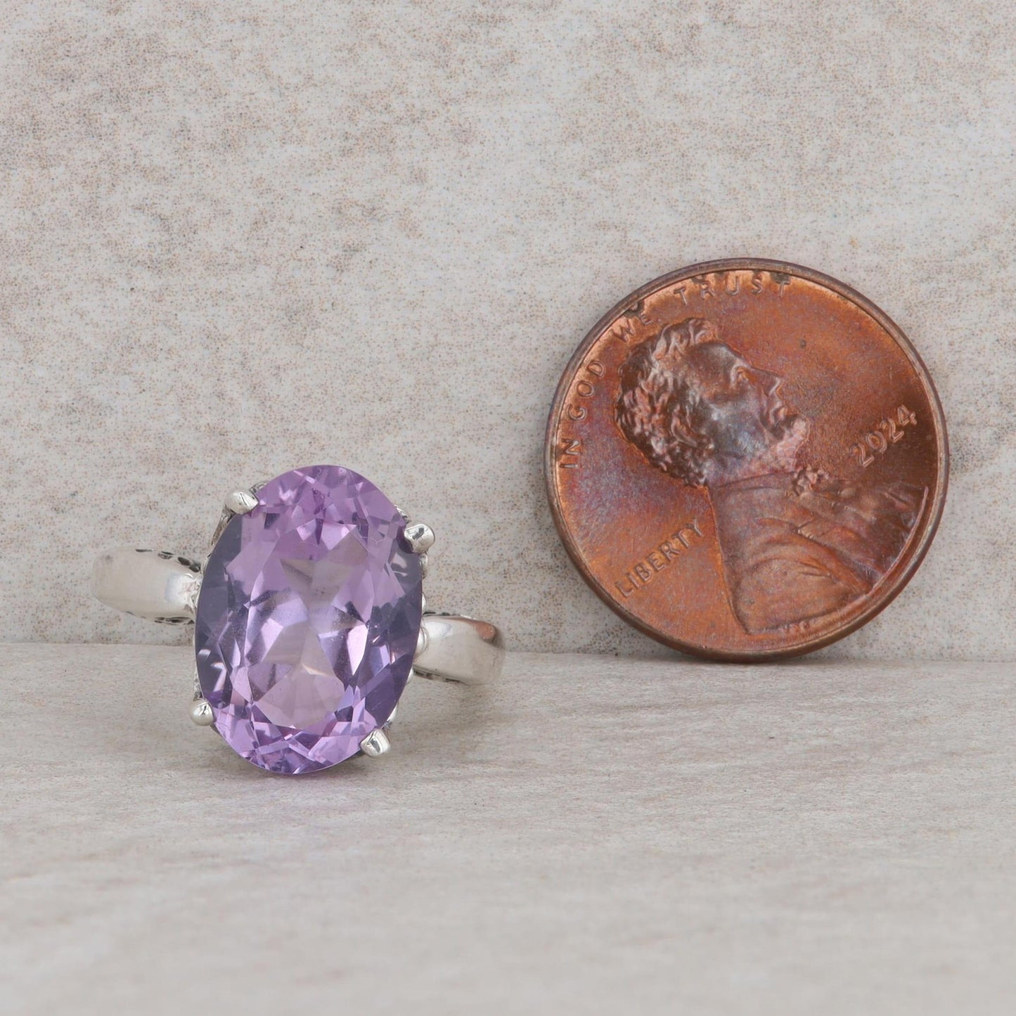 Kabana Sterling Silver Oval Amethyst High Set Ring