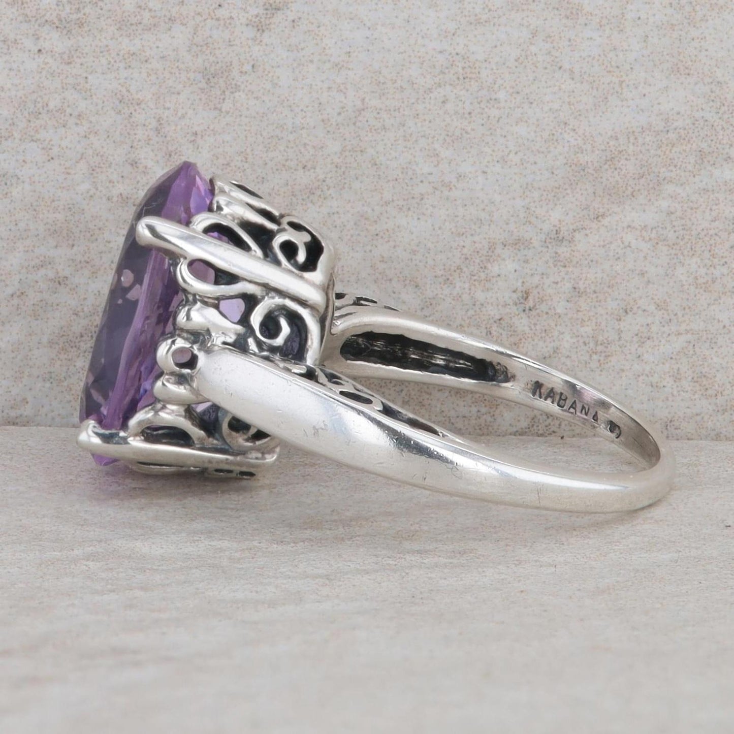 Kabana Sterling Silver Oval Amethyst High Set Ring