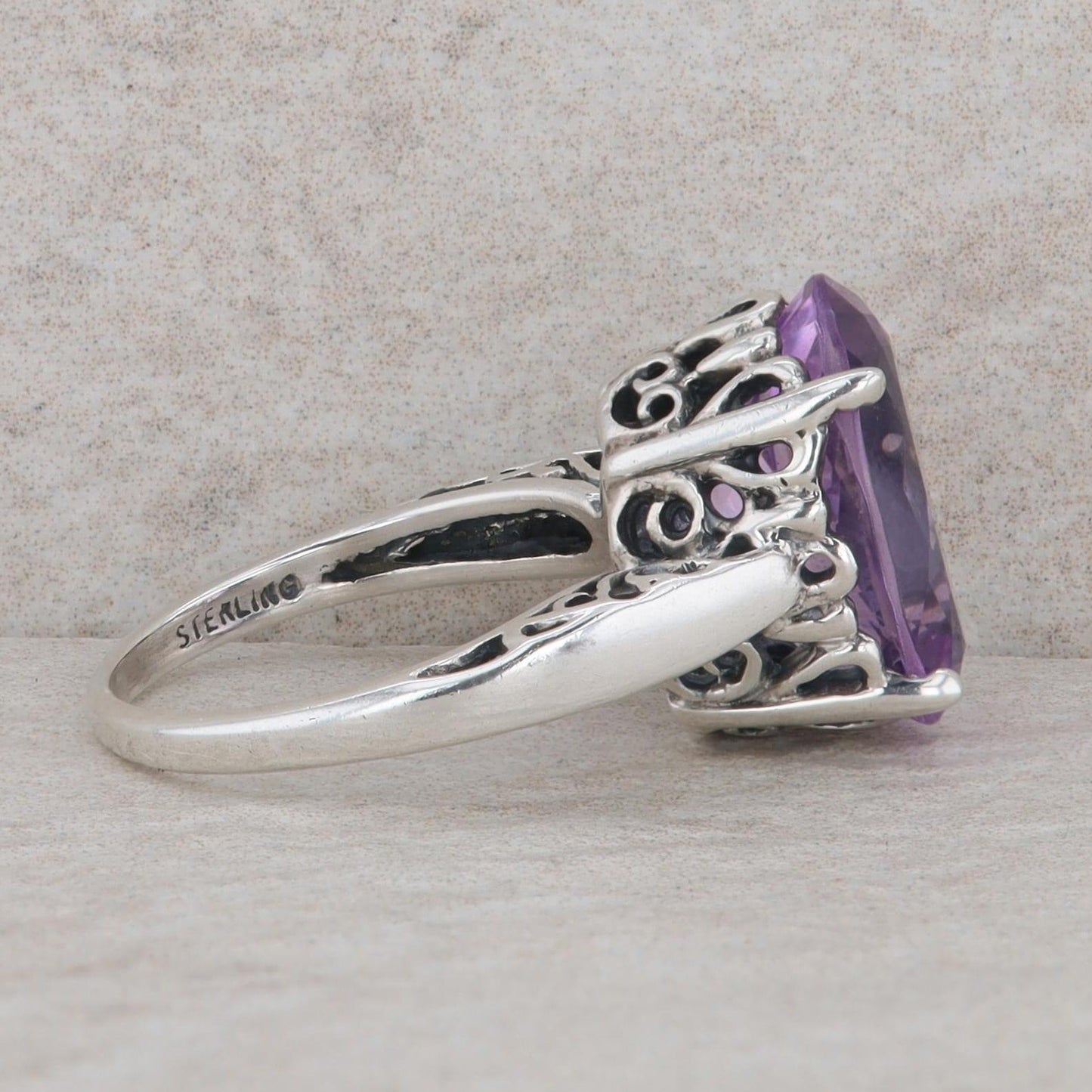 Kabana Sterling Silver Oval Amethyst High Set Ring