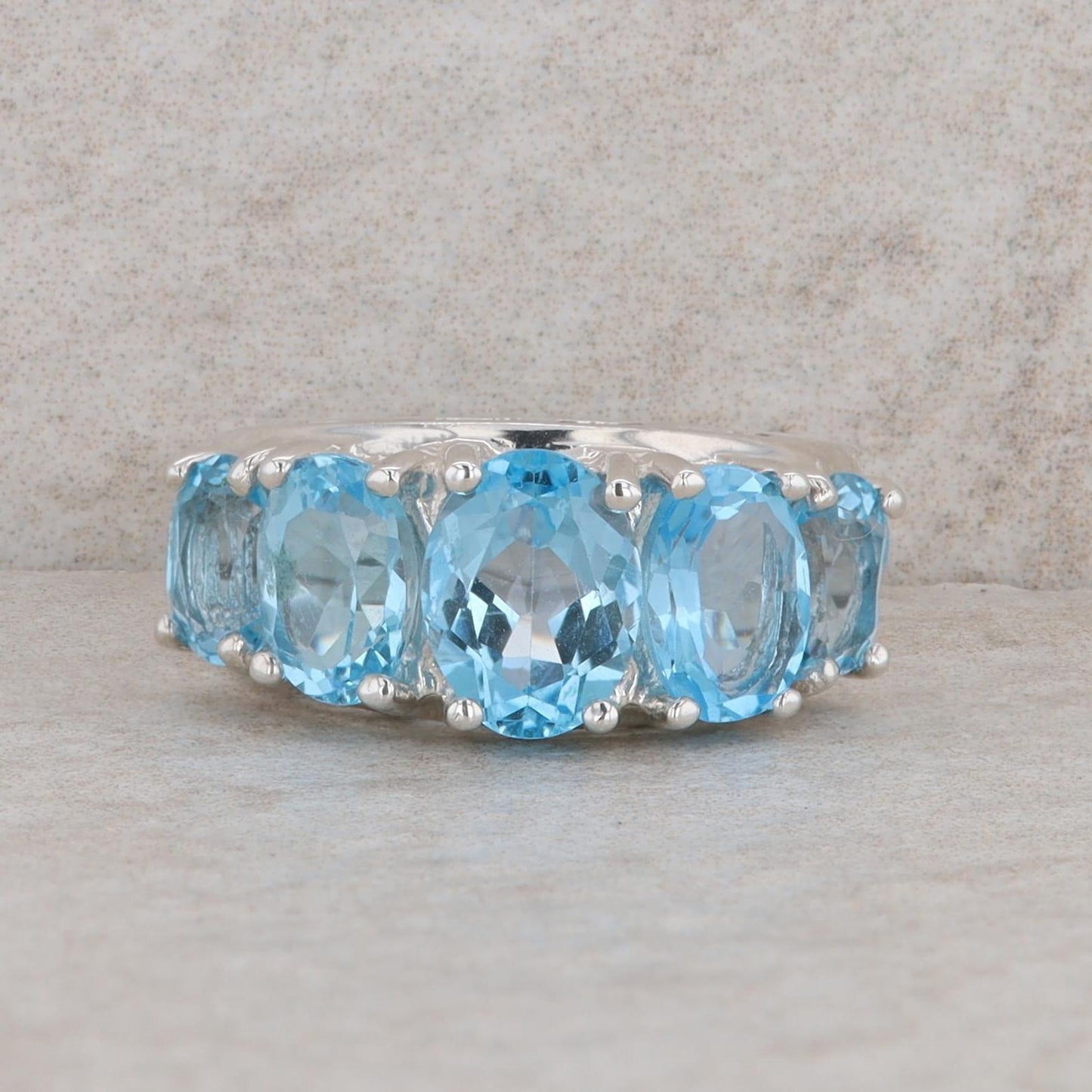 Sterling Silver 5 Oval Swiss Blue Topaz Ring