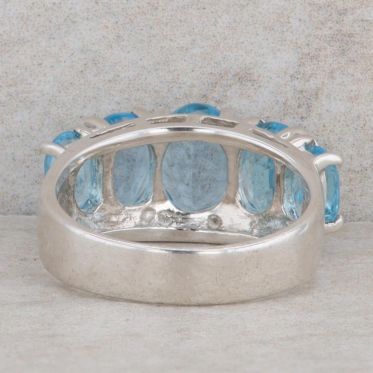Sterling Silver 5 Oval Swiss Blue Topaz Ring