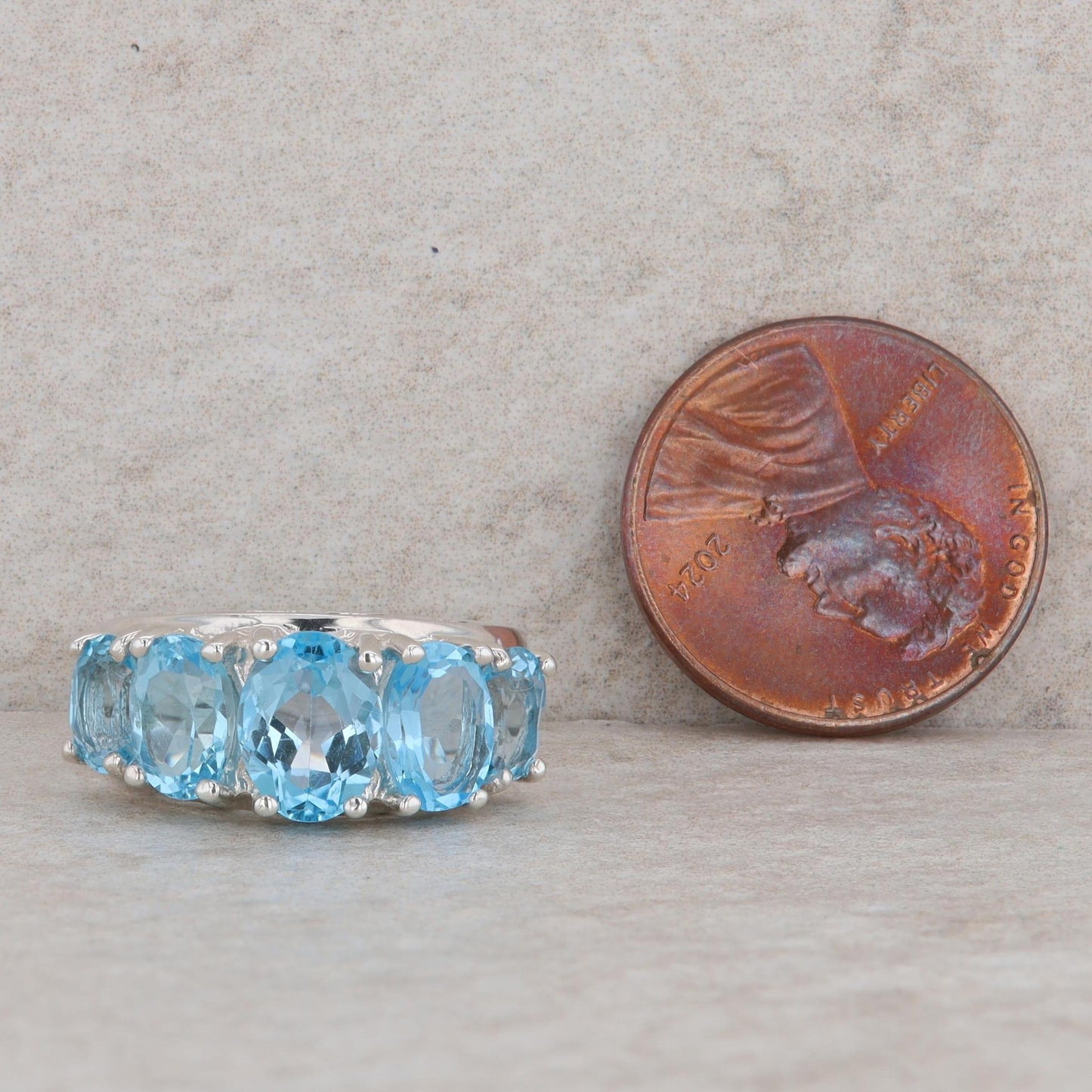 Sterling Silver 5 Oval Swiss Blue Topaz Ring