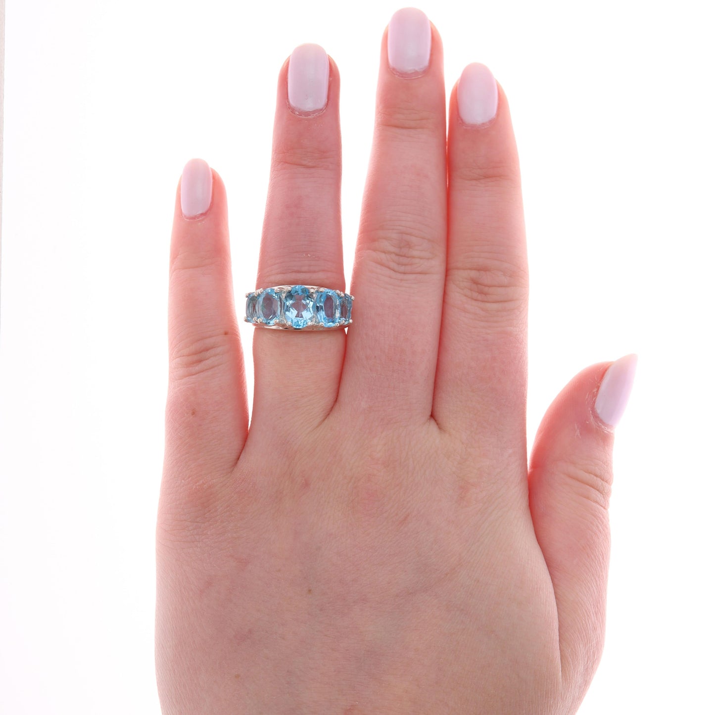 Sterling Silver 5 Oval Swiss Blue Topaz Ring