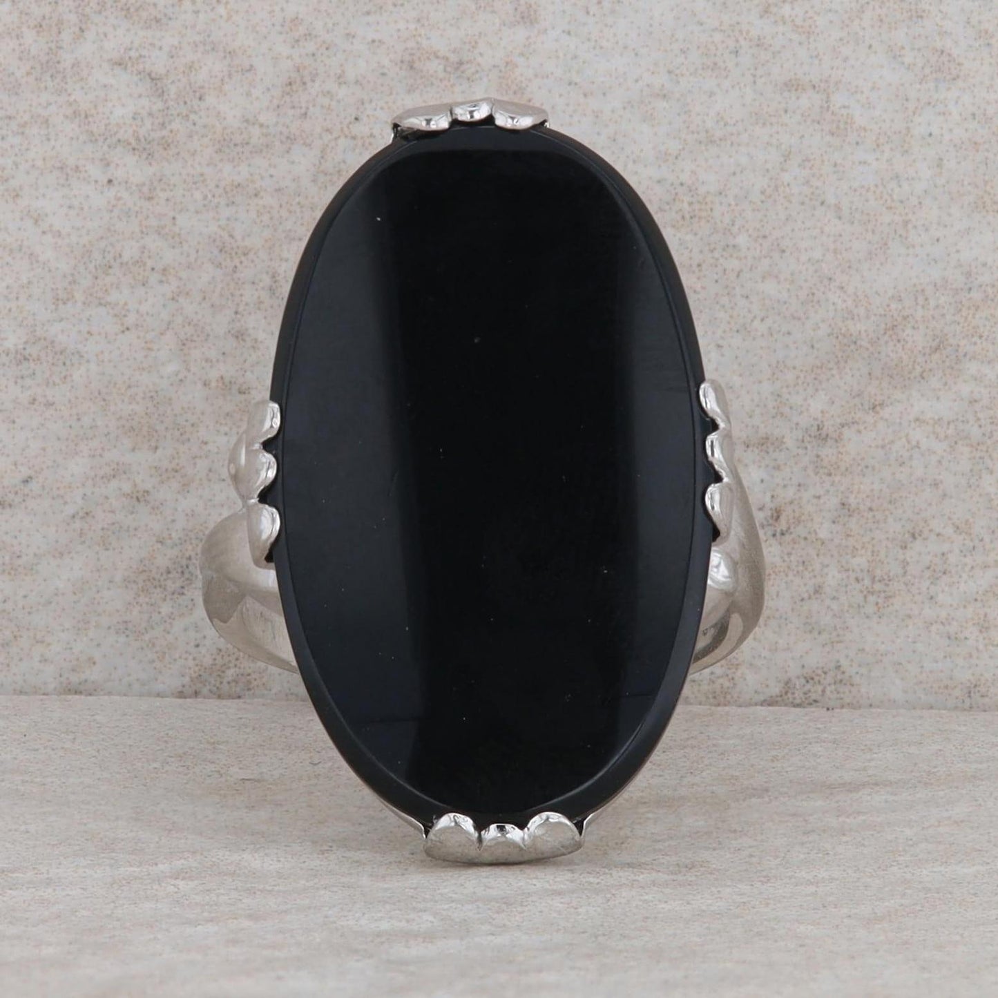 Sterling Silver Buff Top Oval Onyx Ring