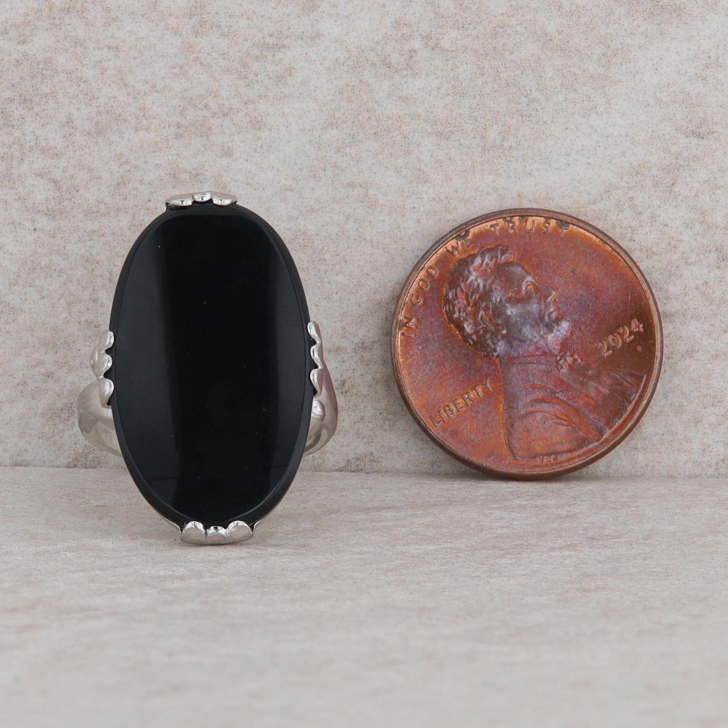 Sterling Silver Buff Top Oval Onyx Ring