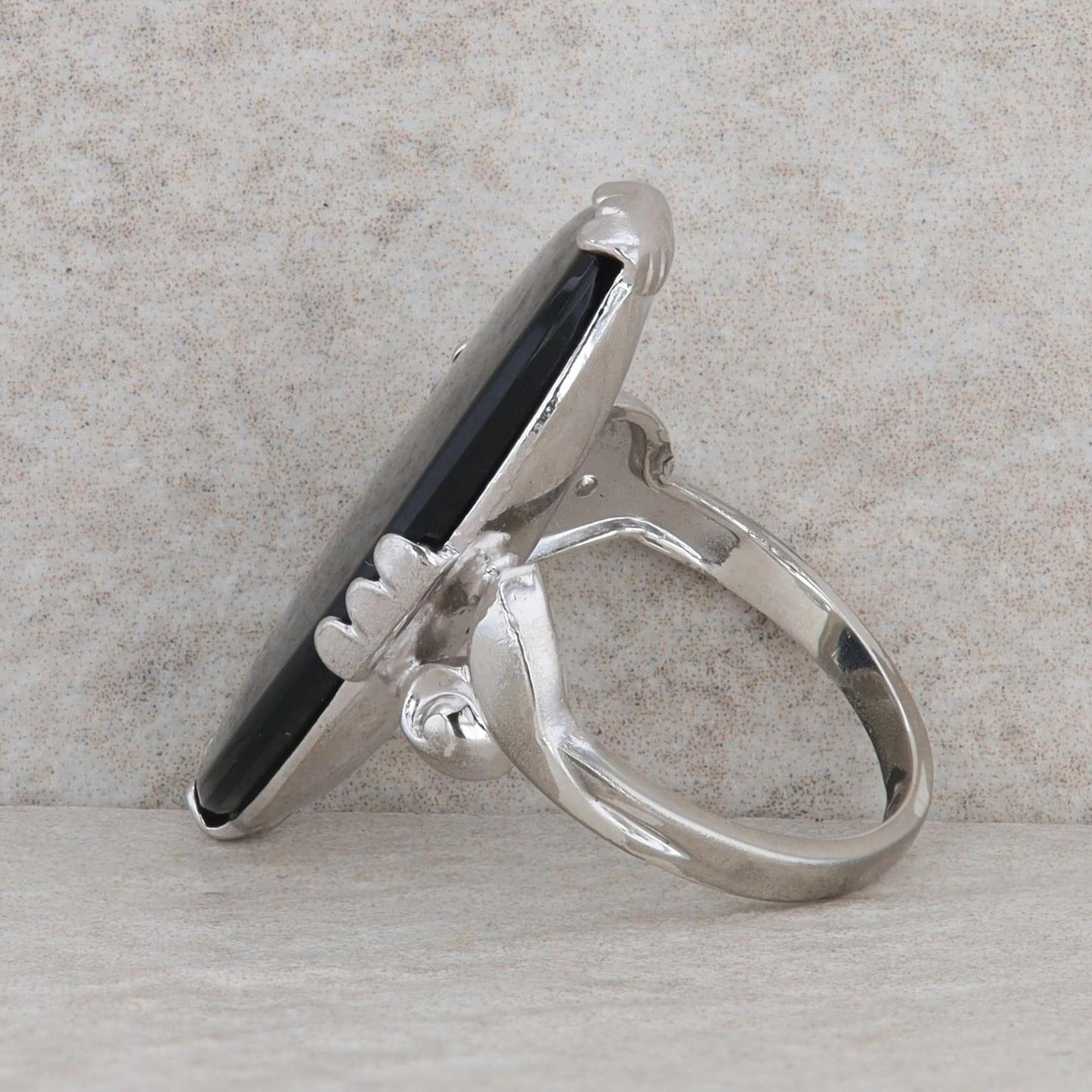 Sterling Silver Buff Top Oval Onyx Ring