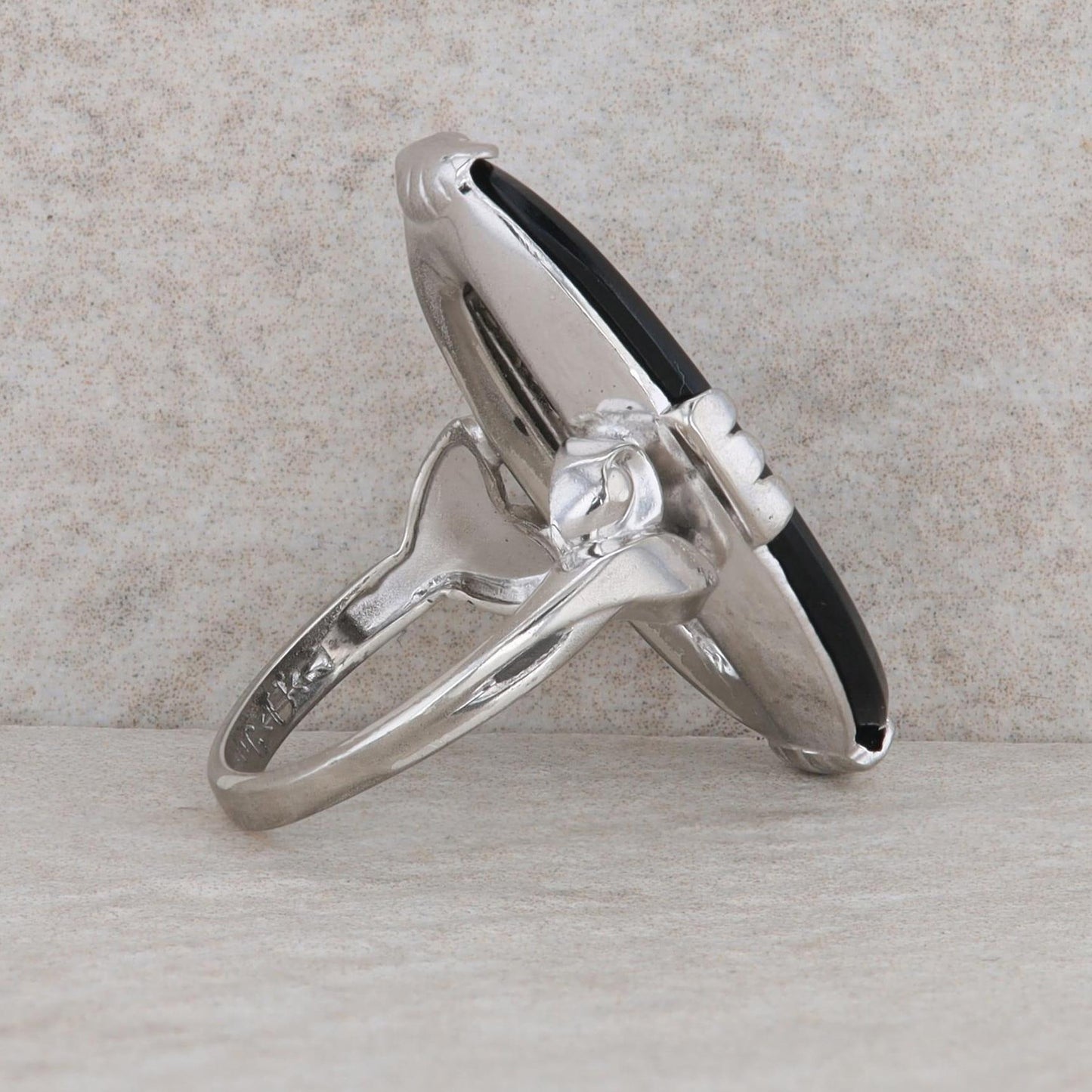Sterling Silver Buff Top Oval Onyx Ring