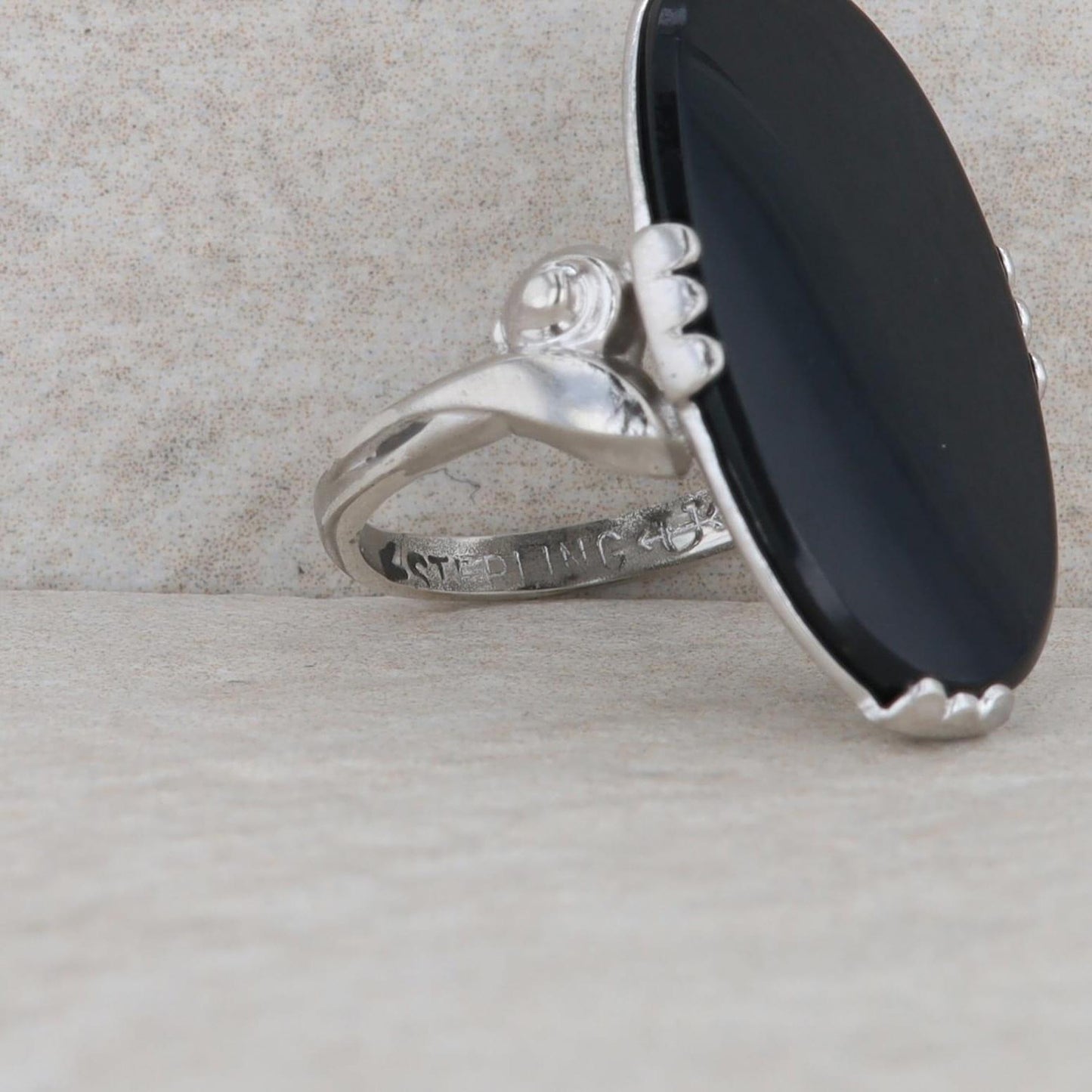 Sterling Silver Buff Top Oval Onyx Ring