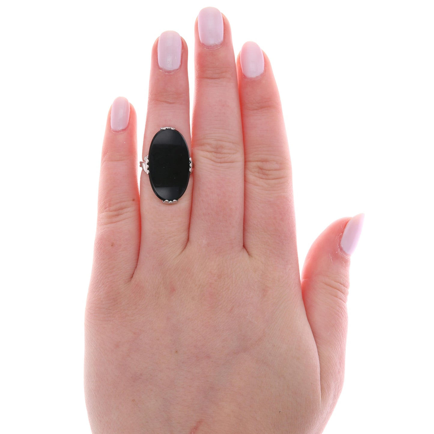 Sterling Silver Buff Top Oval Onyx Ring