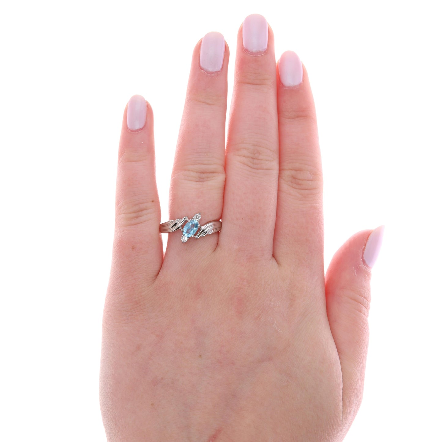 Sterling Silver Oval Blue Topaz & Round Cubic Zirconia Bypass Ring