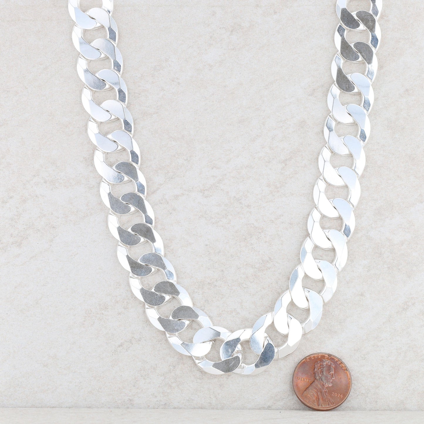 Sterling Silver 16mm Flat Curb Link 20 Inch Chain Necklace