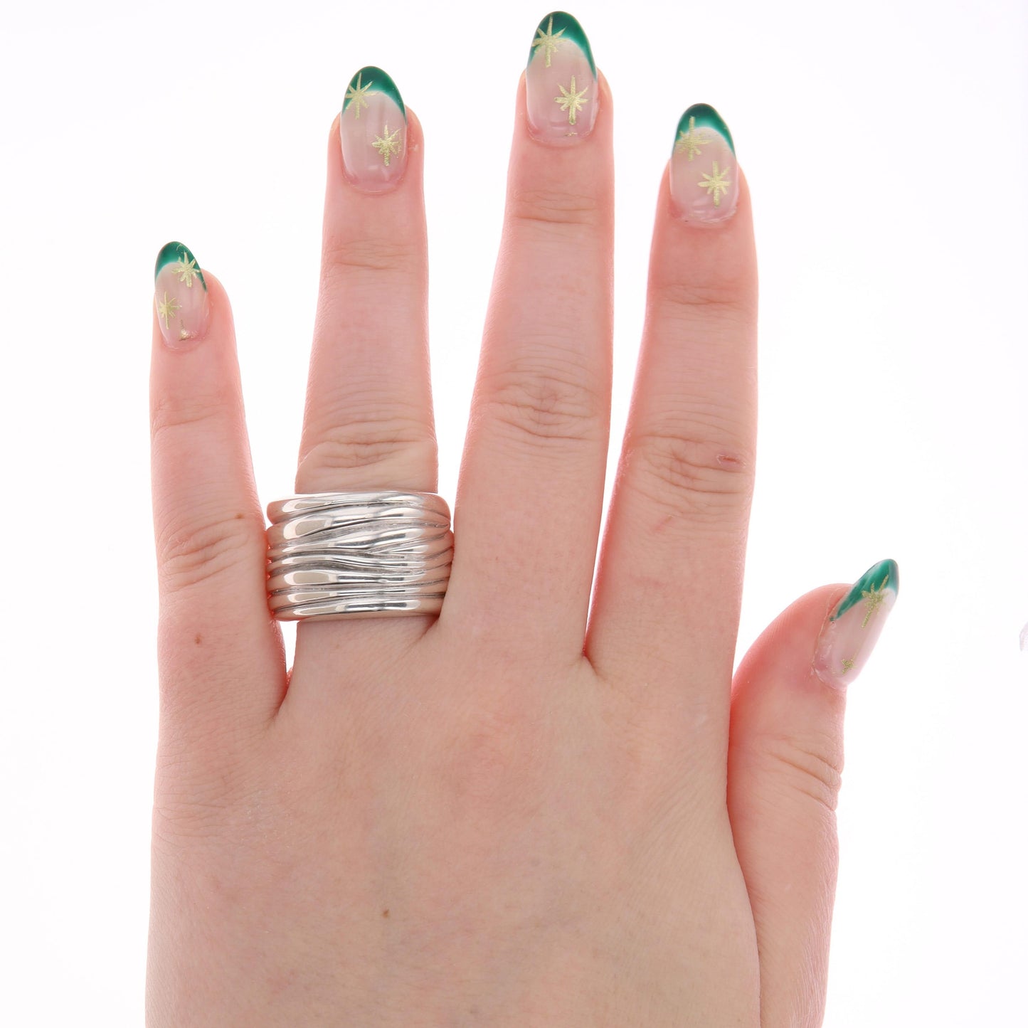 Sterling Silver Ribbed Wave Pattern Wide Ring, Vento Silver