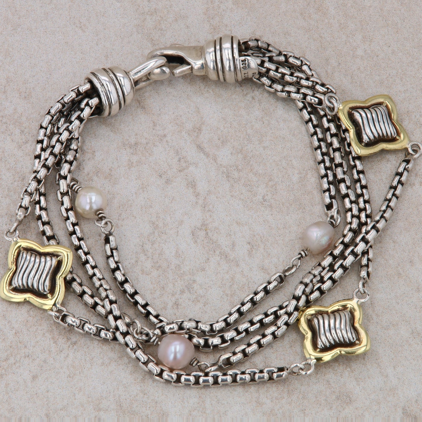 David Yurman Sterling Silver and 18k Yellow Gold Quatrefoil Multi Chain Bracelet