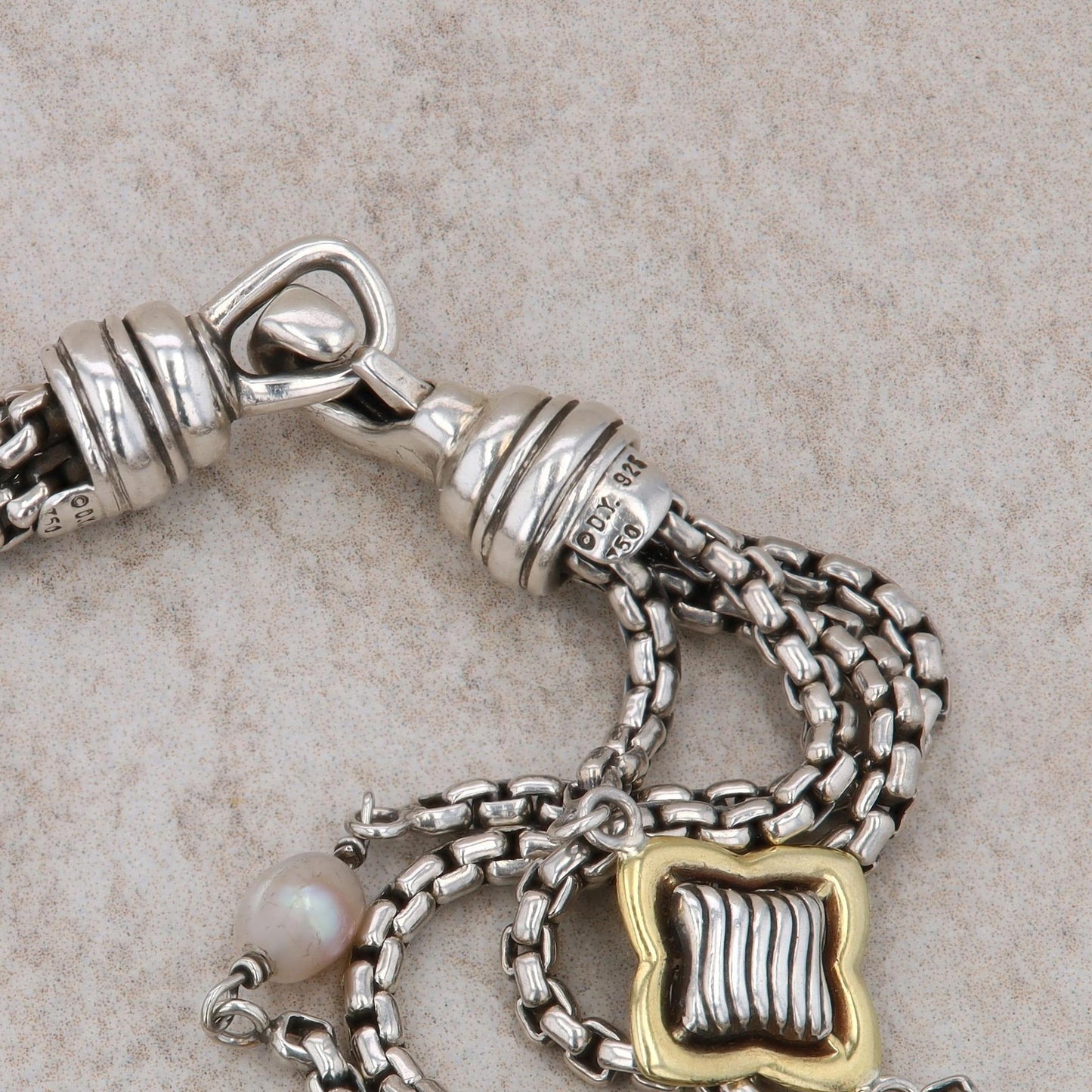 David Yurman Sterling Silver and 18k Yellow Gold Quatrefoil Multi Chain Bracelet