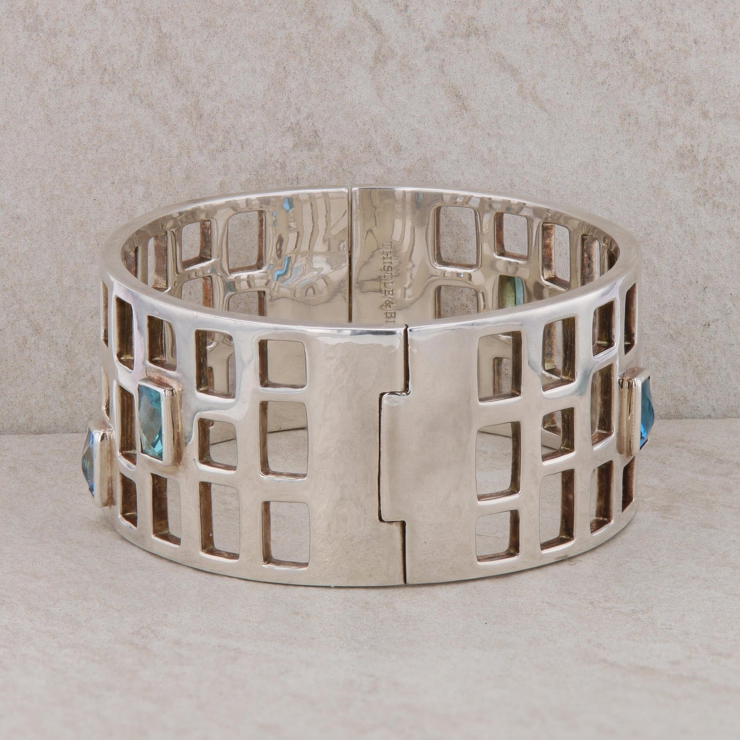 Sterling Silver Thistle and Bee Wide Hinged Bangle