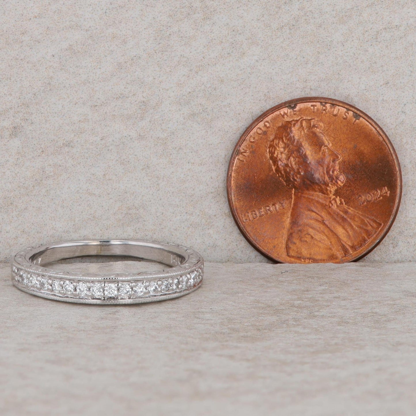 Scott Kay 14k White Gold Floral Engraved Diamond Band