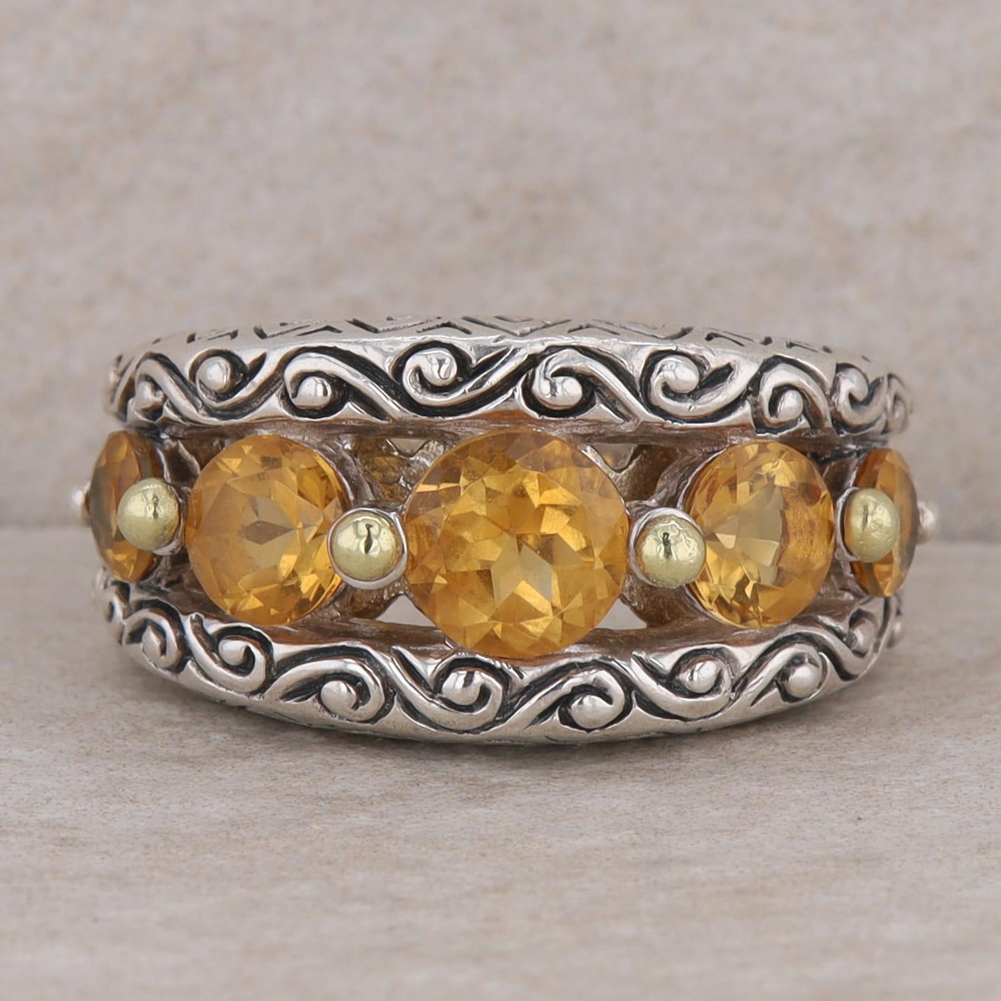 Barbara Bixby Sterling Silver & 18k Yellow Gold 5 Round Graduated Citrine Band